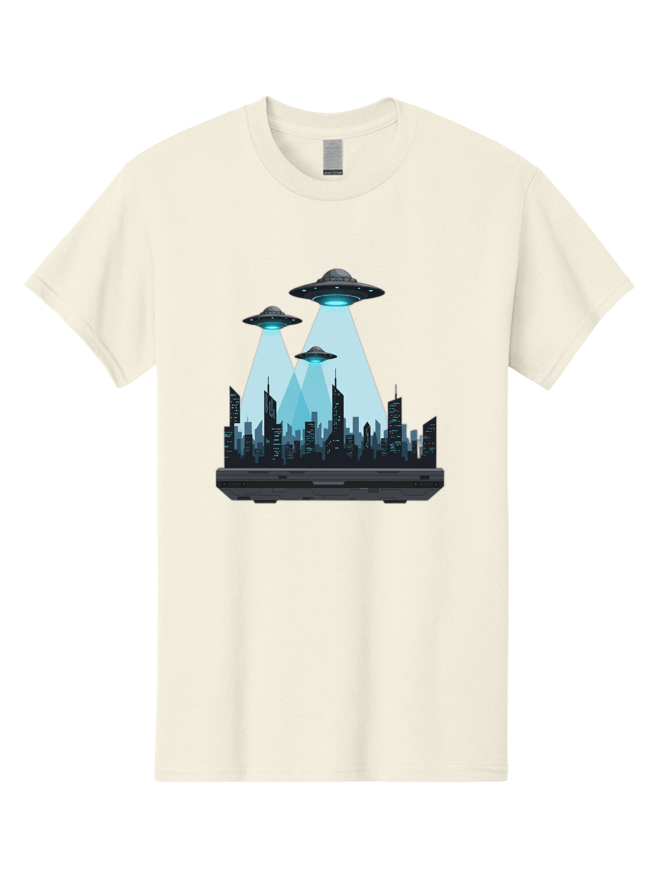 Ufo-Invasion-1 Men'S Graphic Tee, 100% Cotton, Comfortable Casual Summer Wear, Machine Washable, Ufos Over City, Alien Invasion, Science Fiction, Futuristic Cityscape, Extraterrestrial Visitation, Urban Landscape, Mysterious Lights, Bac533