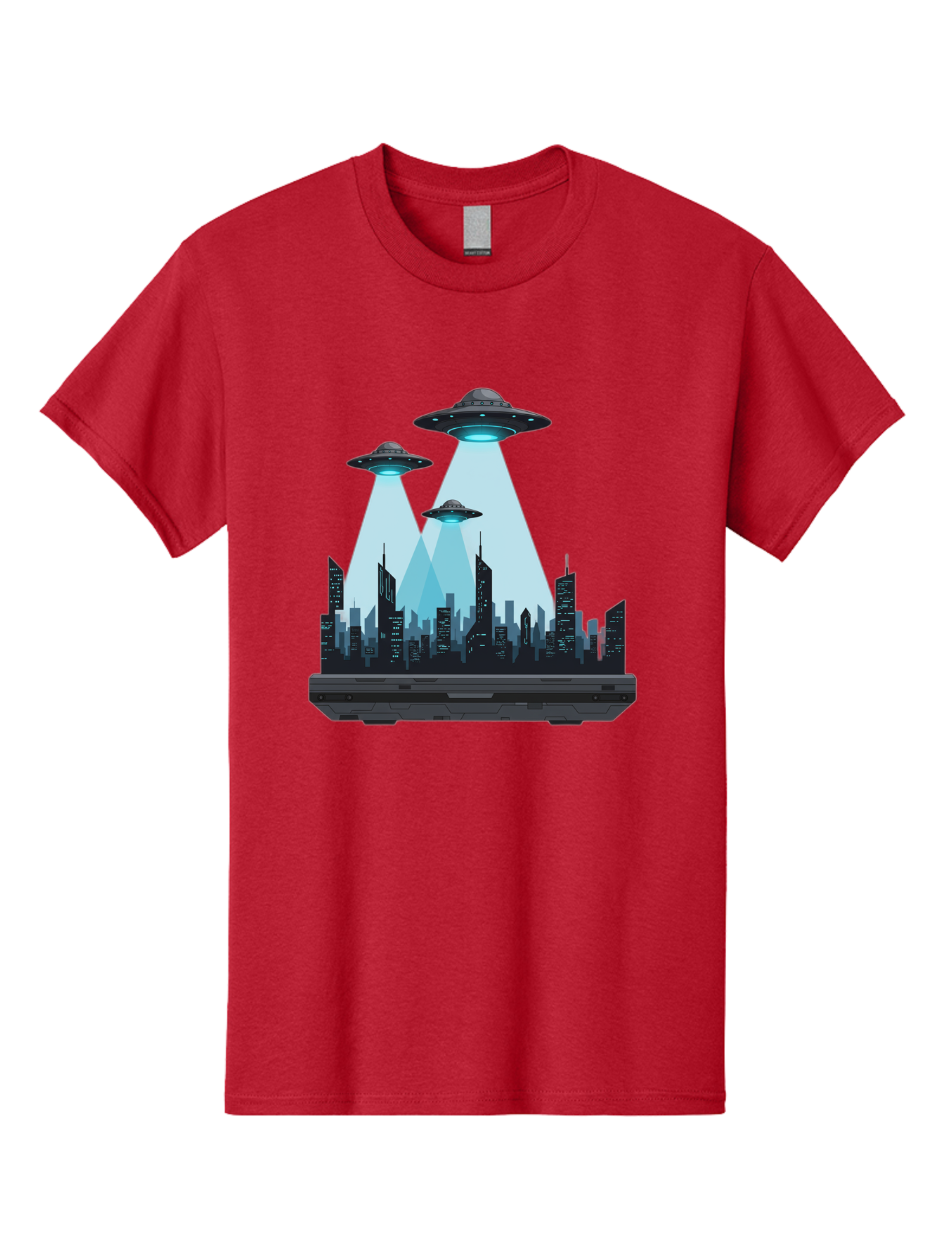 Ufo-Invasion-1 Men'S Graphic Tee, 100% Cotton, Comfortable Casual Summer Wear, Machine Washable, Ufos Over City, Alien Invasion, Science Fiction, Futuristic Cityscape, Extraterrestrial Visitation, Urban Landscape, Mysterious Lights, Bac533