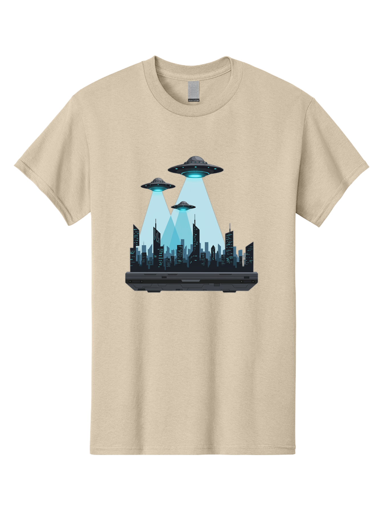 Ufo-Invasion-1 Men'S Graphic Tee, 100% Cotton, Comfortable Casual Summer Wear, Machine Washable, Ufos Over City, Alien Invasion, Science Fiction, Futuristic Cityscape, Extraterrestrial Visitation, Urban Landscape, Mysterious Lights, Bac533