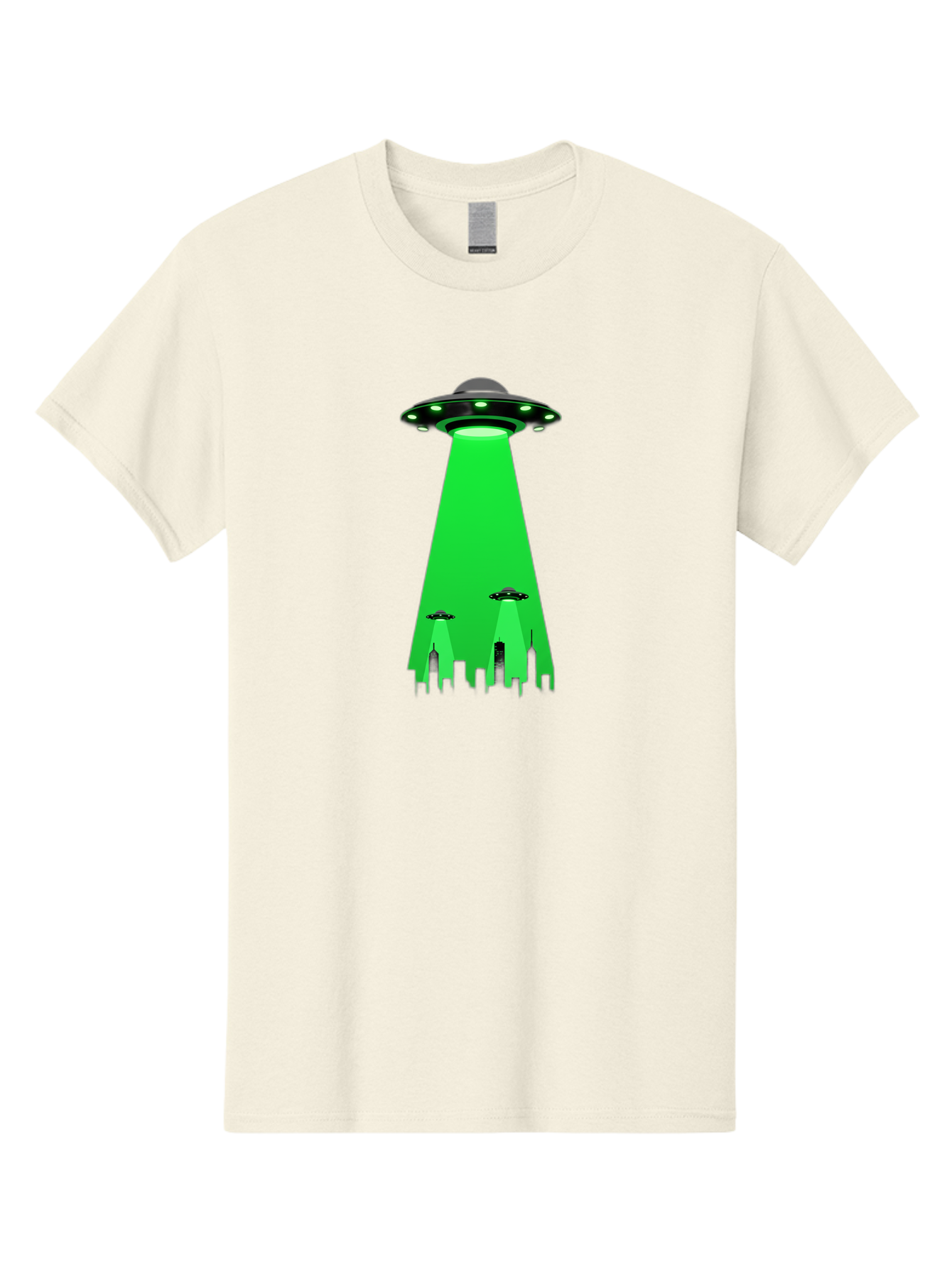 Ufo-Invasion Men'S Graphic Tee, 100% Cotton, Comfortable Casual Summer Wear, Machine Washable, Ufo, Unidentified Flying Object, Alien Spacecraft, Cityscape, Skyscrapers, Mysterious Lights, Extraterrestrial Life, Science Fiction, Bac534