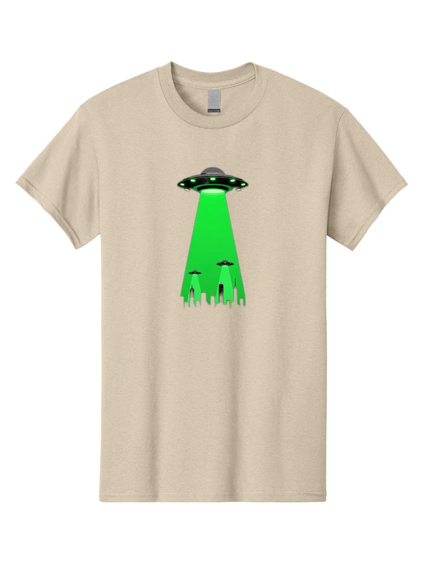 Ufo-Invasion Men'S Graphic Tee, 100% Cotton, Comfortable Casual Summer Wear, Machine Washable, Ufo, Unidentified Flying Object, Alien Spacecraft, Cityscape, Skyscrapers, Mysterious Lights, Extraterrestrial Life, Science Fiction, Bac534