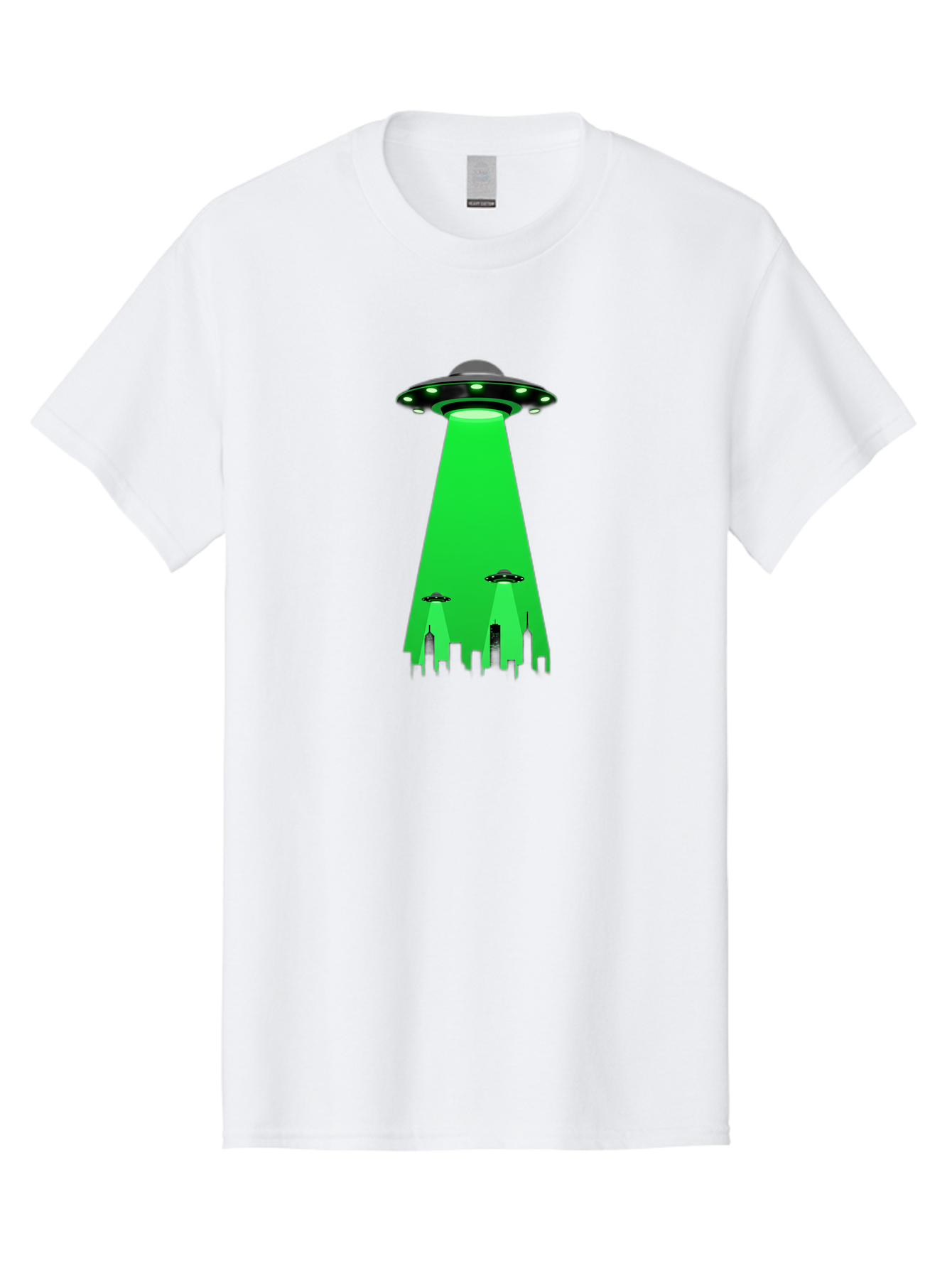 Ufo-Invasion Men'S Graphic Tee, 100% Cotton, Comfortable Casual Summer Wear, Machine Washable, Ufo, Unidentified Flying Object, Alien Spacecraft, Cityscape, Skyscrapers, Mysterious Lights, Extraterrestrial Life, Science Fiction, Bac534