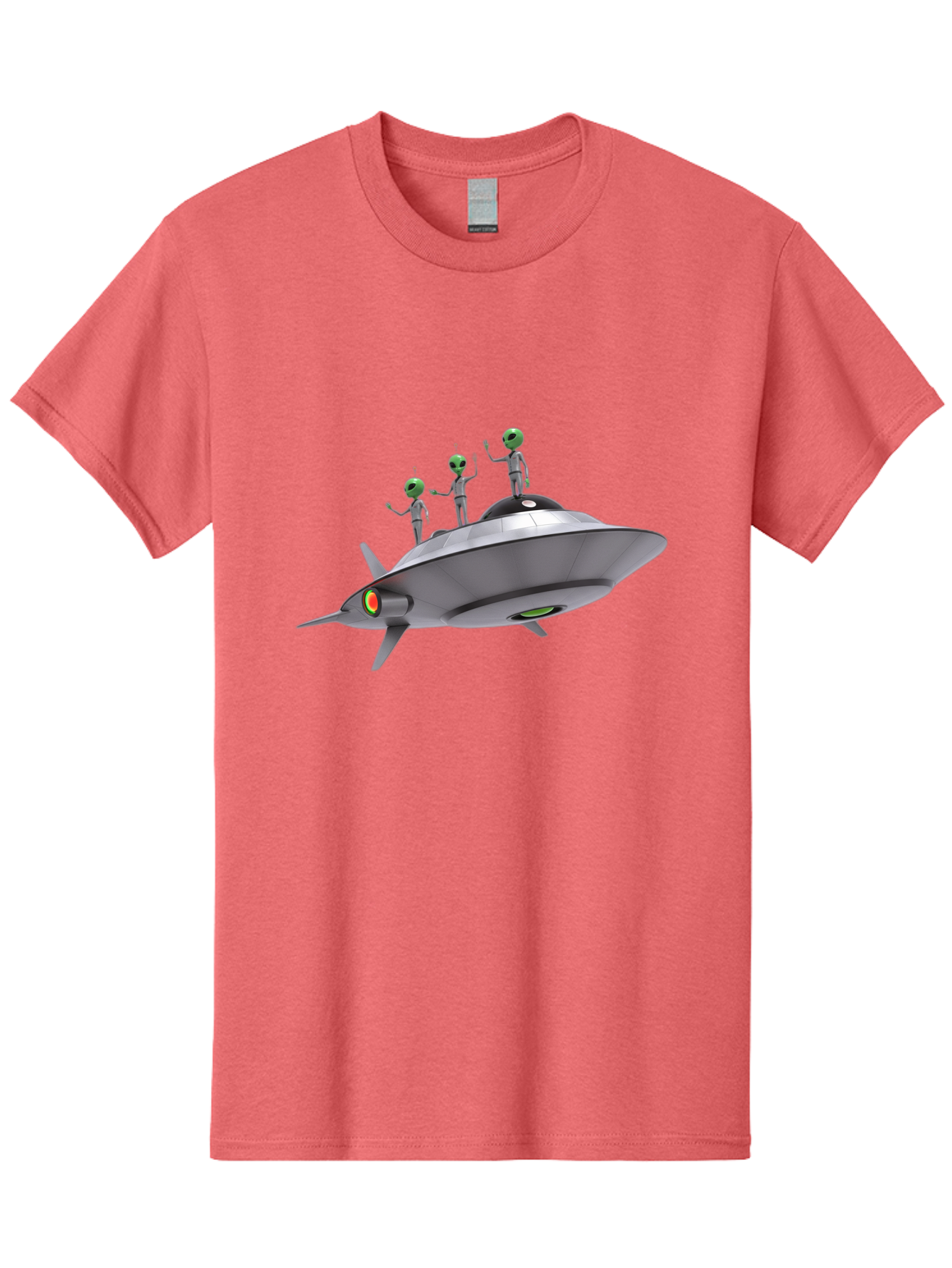 Ufo-With-Aliens Men'S Graphic Tee, 100% Cotton, Comfortable Casual Summer Wear, Machine Washable, Silver Ufo, Gray Aliens, Extraterrestrial Life, Science Fiction, Space Travel, Futuristic Design, Otherworldly Scene, Alien Technology, Bac536