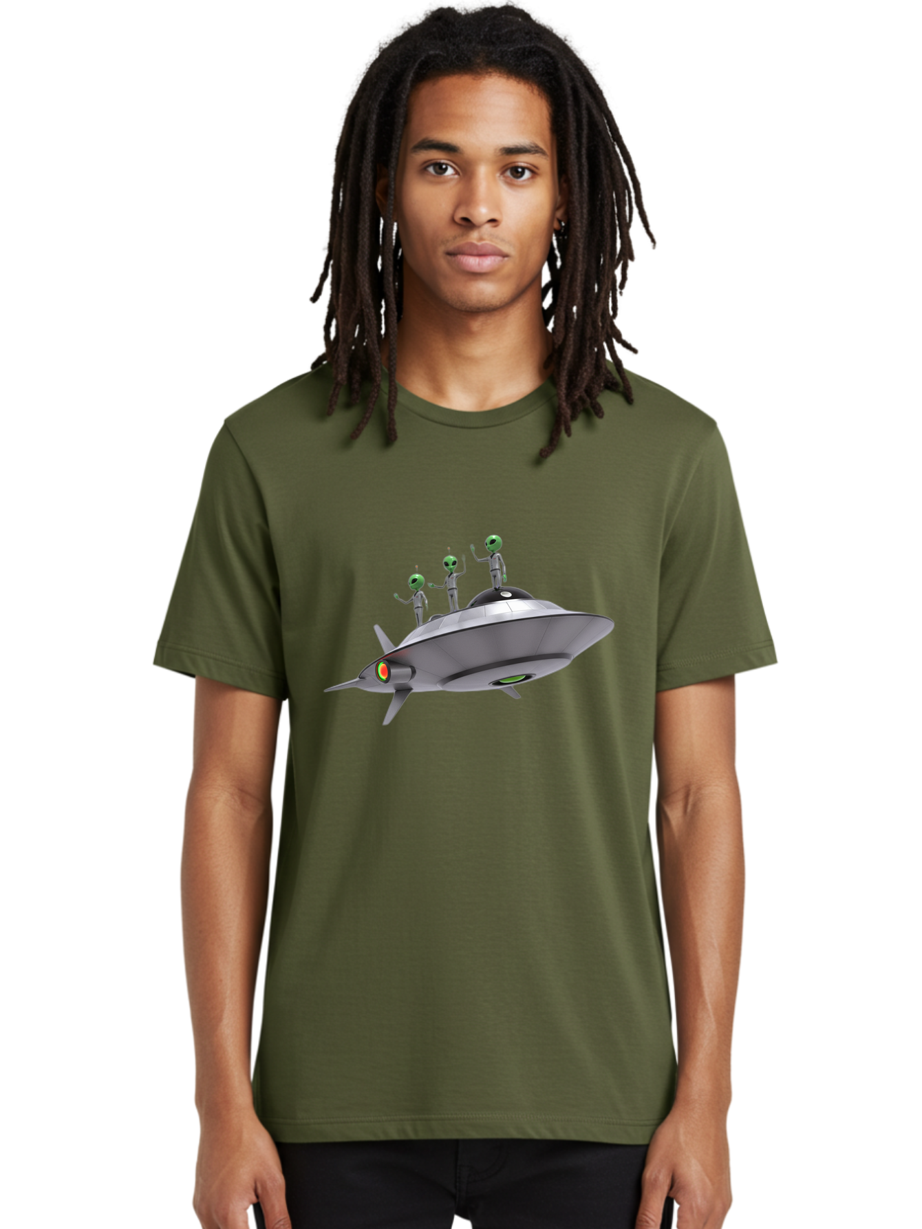 Ufo-With-Aliens Men'S Graphic Tee, 100% Cotton, Comfortable Casual Summer Wear, Machine Washable, Silver Ufo, Gray Aliens, Extraterrestrial Life, Science Fiction, Space Travel, Futuristic Design, Otherworldly Scene, Alien Technology, Bac536