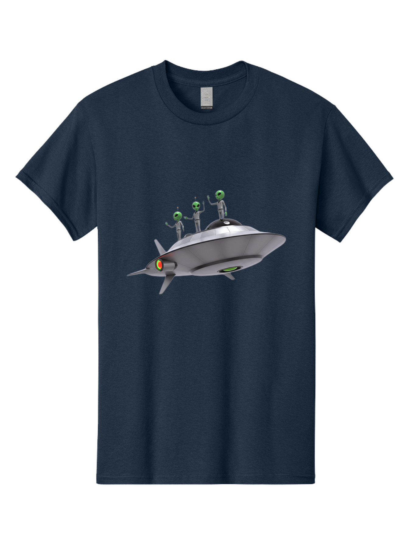Ufo-With-Aliens Men'S Graphic Tee, 100% Cotton, Comfortable Casual Summer Wear, Machine Washable, Silver Ufo, Gray Aliens, Extraterrestrial Life, Science Fiction, Space Travel, Futuristic Design, Otherworldly Scene, Alien Technology, Bac536