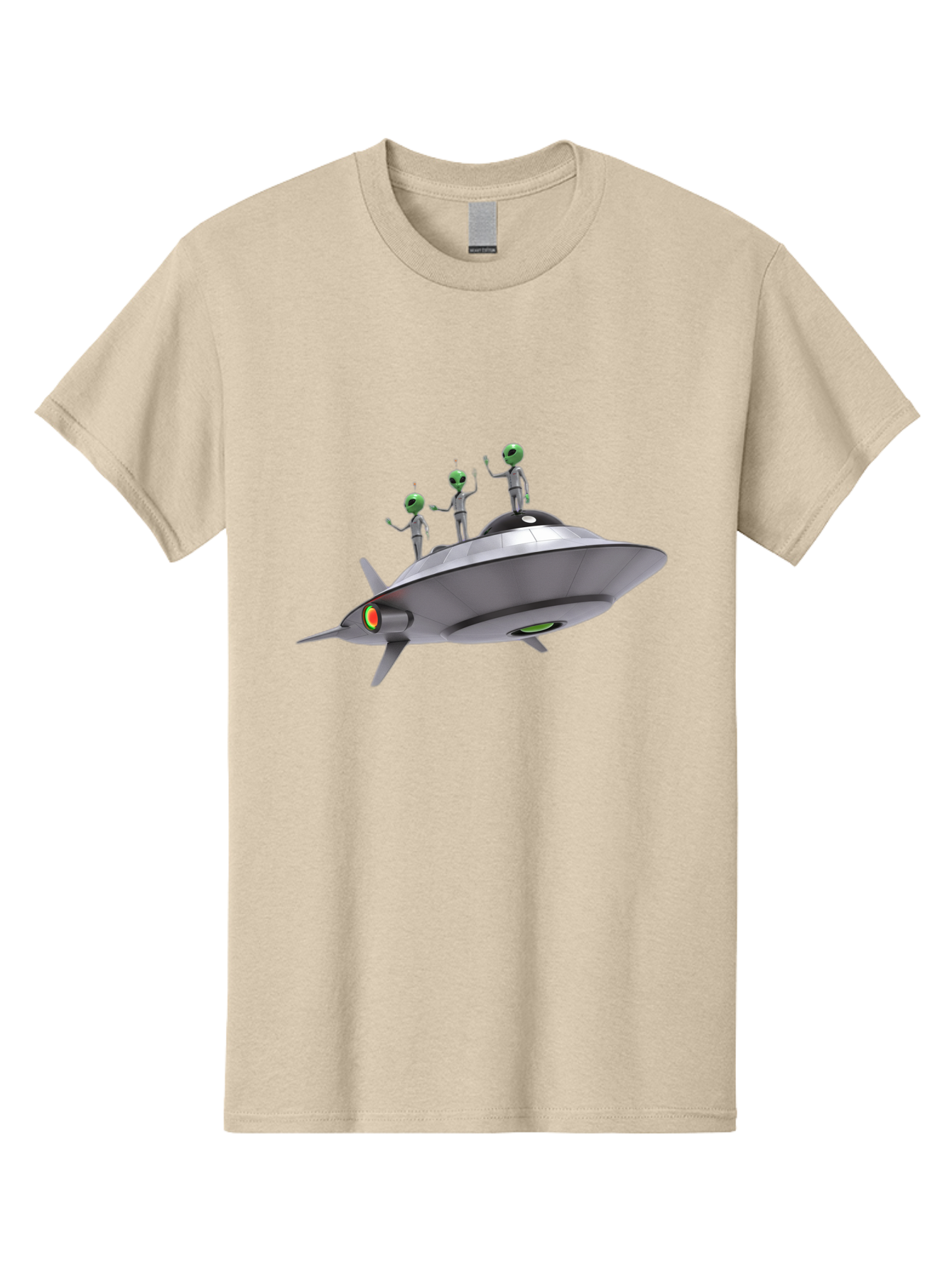 Ufo-With-Aliens Men'S Graphic Tee, 100% Cotton, Comfortable Casual Summer Wear, Machine Washable, Silver Ufo, Gray Aliens, Extraterrestrial Life, Science Fiction, Space Travel, Futuristic Design, Otherworldly Scene, Alien Technology, Bac536