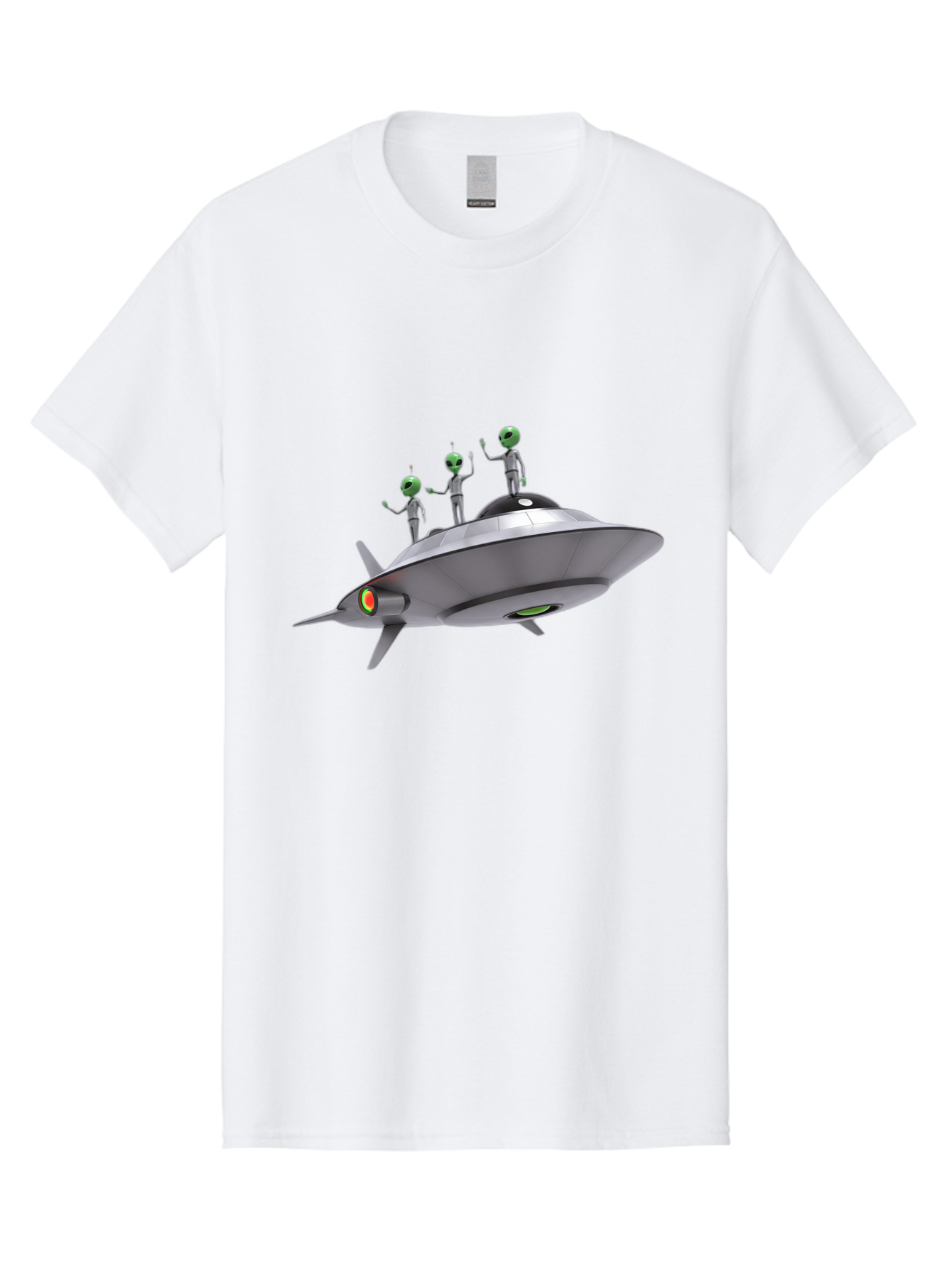 Ufo-With-Aliens Men'S Graphic Tee, 100% Cotton, Comfortable Casual Summer Wear, Machine Washable, Silver Ufo, Gray Aliens, Extraterrestrial Life, Science Fiction, Space Travel, Futuristic Design, Otherworldly Scene, Alien Technology, Bac536