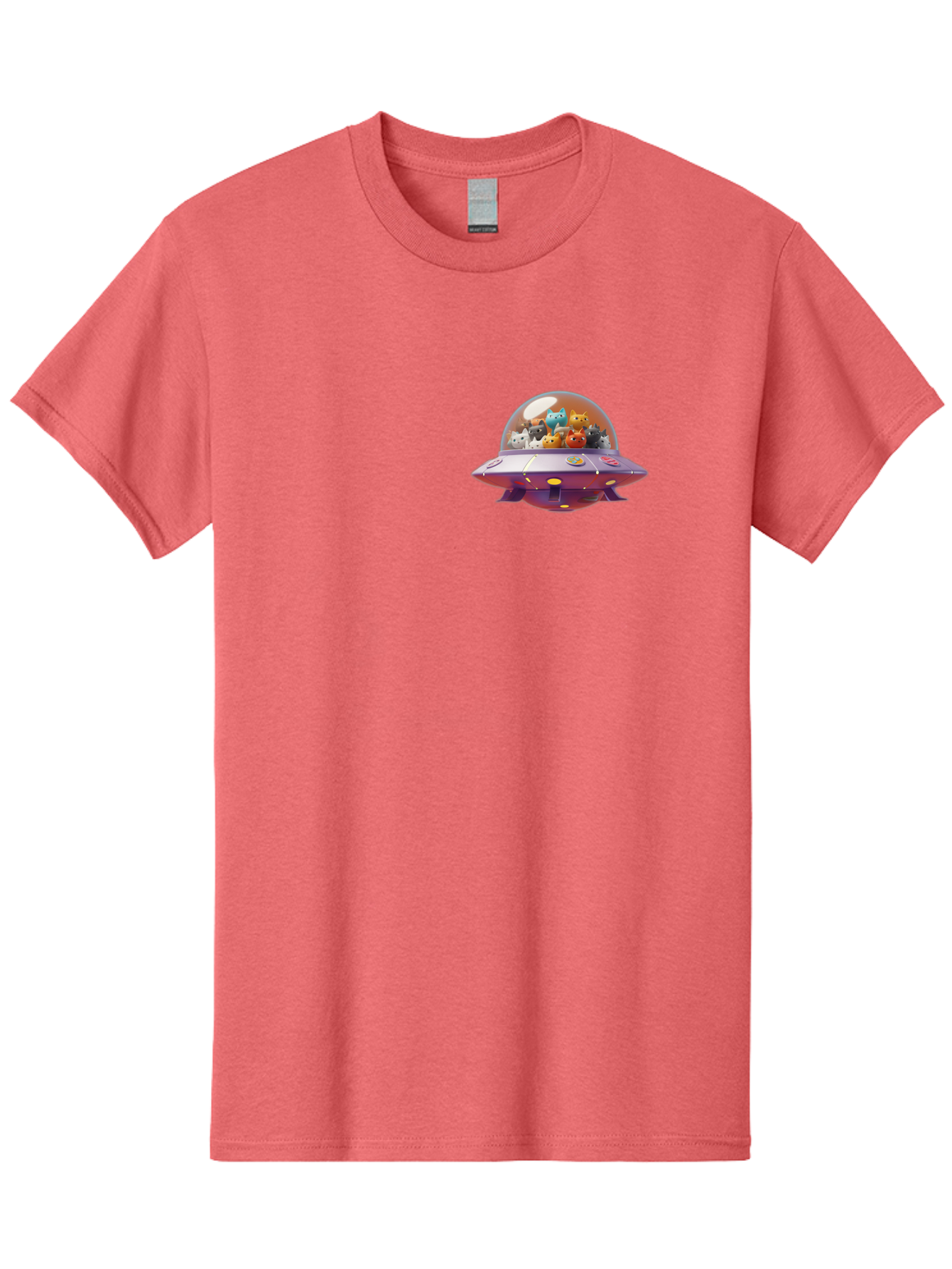 Ufo-With-Cats Men'S Graphic Tee, 100% Cotton, Comfortable Casual Summer Wear, Machine Washable, Ufo, Flying Saucer, Cartoon Style, Teddy Bears, Soft Toys, Purple Spaceship, Colorful, Adorable, Whimsical, Playful, Digital Art, Illustration, Bac537