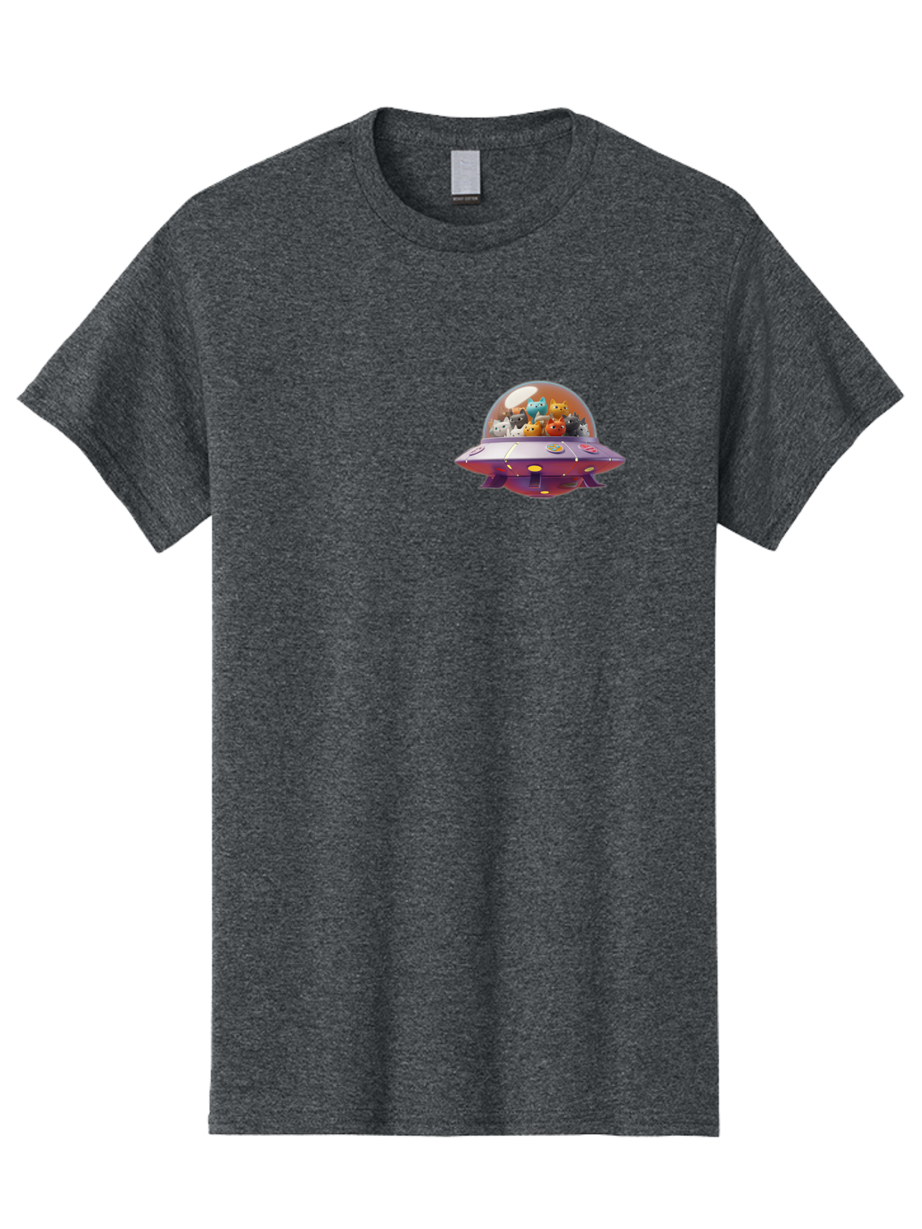 Ufo-With-Cats Men'S Graphic Tee, 100% Cotton, Comfortable Casual Summer Wear, Machine Washable, Ufo, Flying Saucer, Cartoon Style, Teddy Bears, Soft Toys, Purple Spaceship, Colorful, Adorable, Whimsical, Playful, Digital Art, Illustration, Bac537