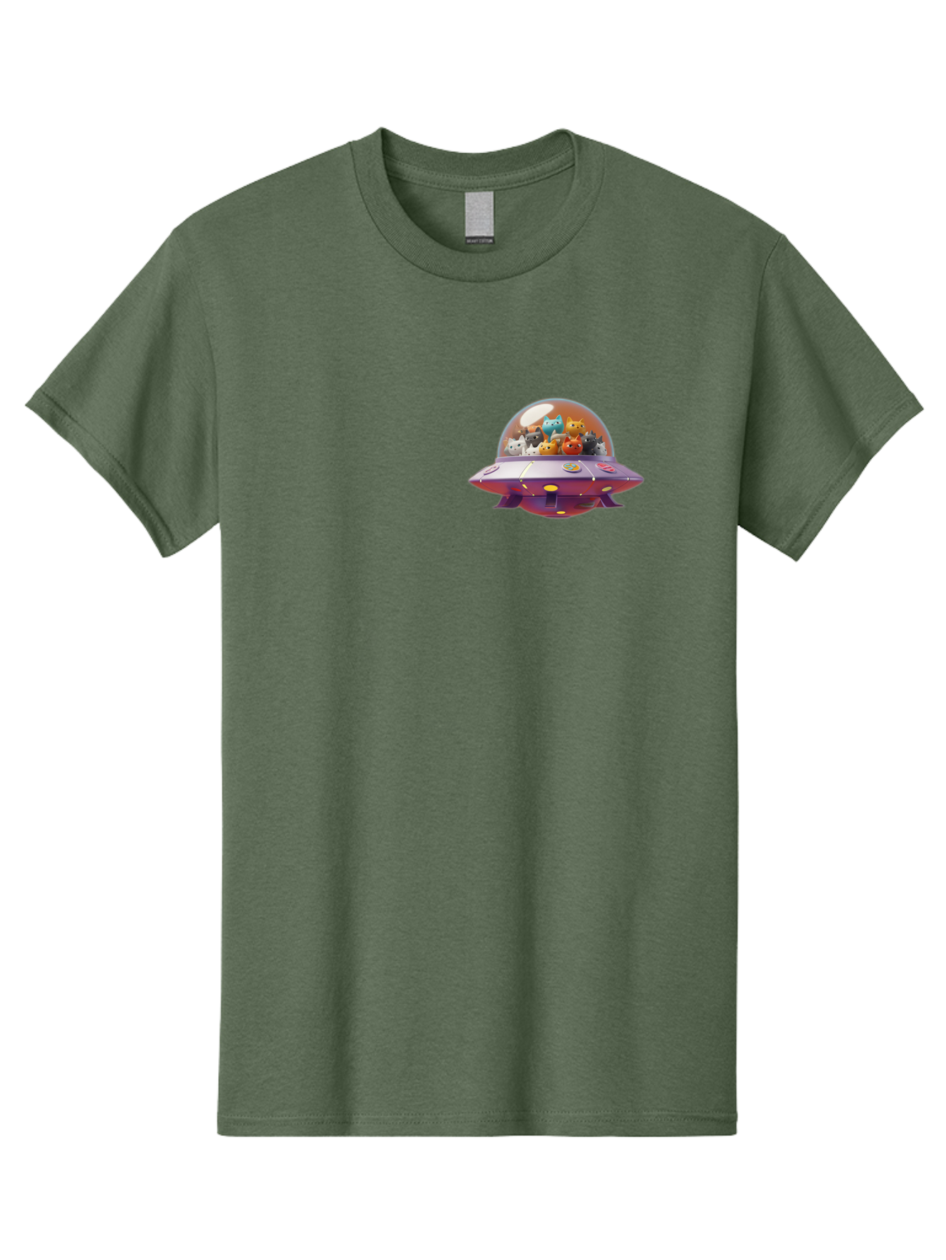 Ufo-With-Cats Men'S Graphic Tee, 100% Cotton, Comfortable Casual Summer Wear, Machine Washable, Ufo, Flying Saucer, Cartoon Style, Teddy Bears, Soft Toys, Purple Spaceship, Colorful, Adorable, Whimsical, Playful, Digital Art, Illustration, Bac537