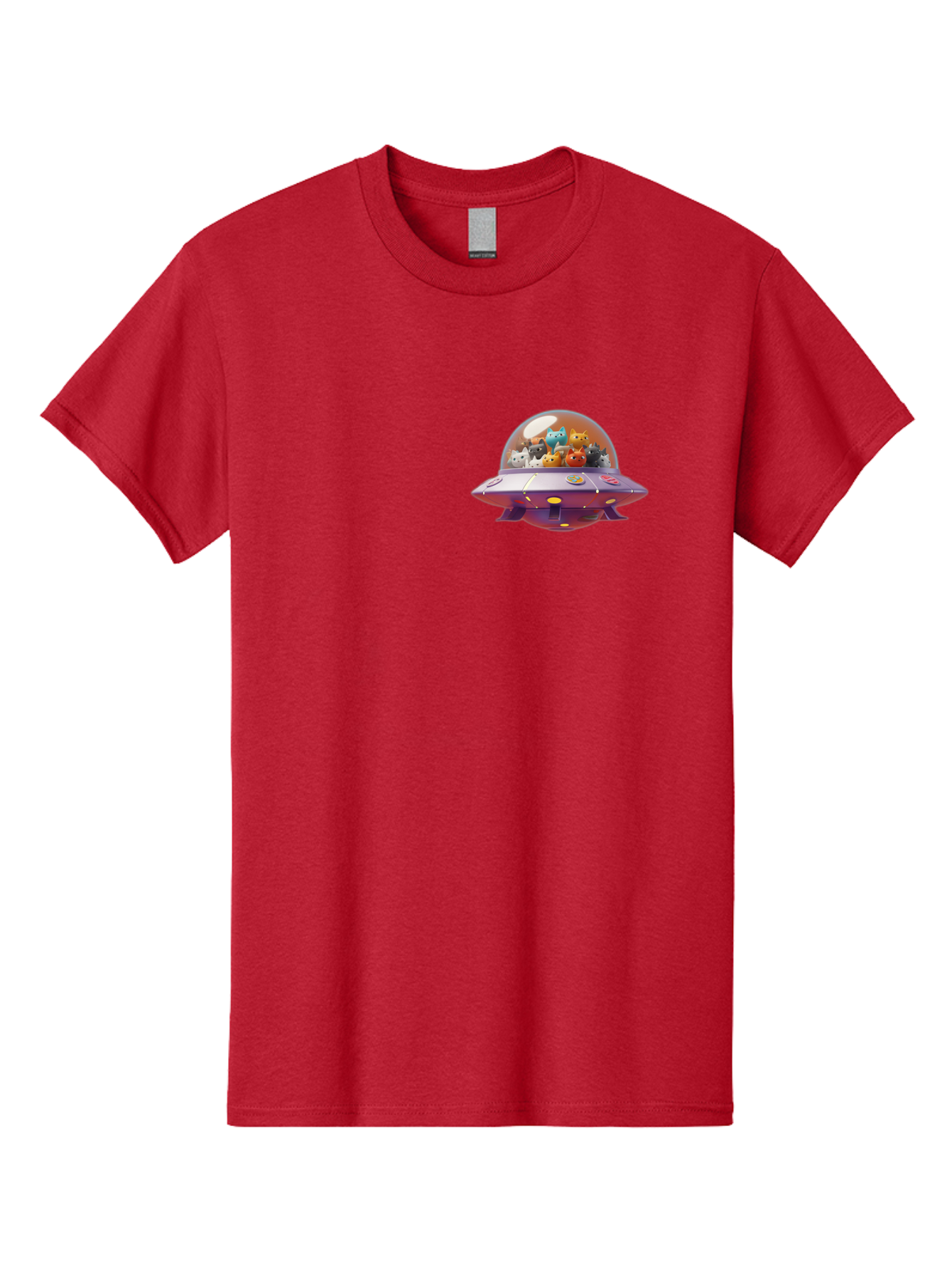 Ufo-With-Cats Men'S Graphic Tee, 100% Cotton, Comfortable Casual Summer Wear, Machine Washable, Ufo, Flying Saucer, Cartoon Style, Teddy Bears, Soft Toys, Purple Spaceship, Colorful, Adorable, Whimsical, Playful, Digital Art, Illustration, Bac537