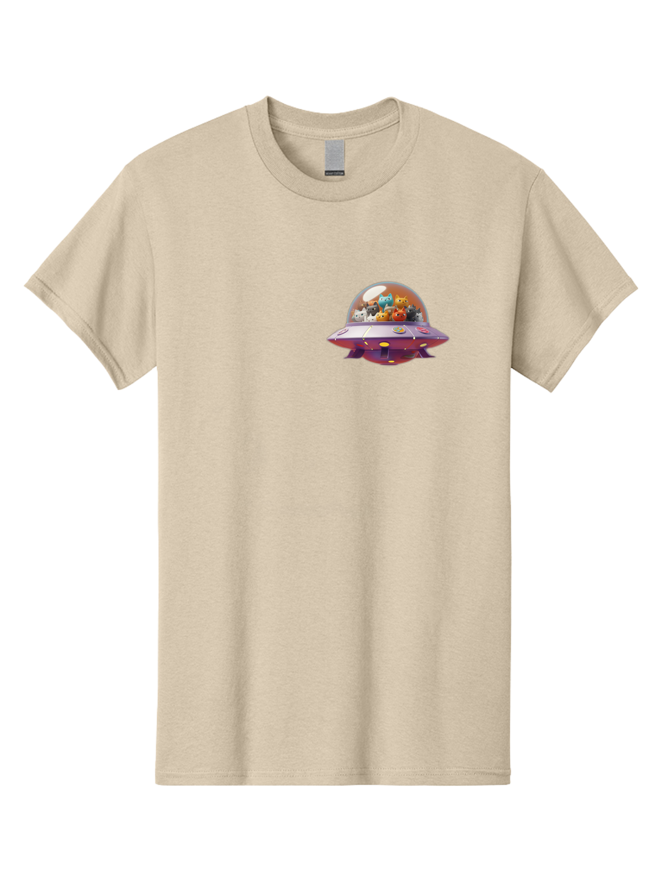 Ufo-With-Cats Men'S Graphic Tee, 100% Cotton, Comfortable Casual Summer Wear, Machine Washable, Ufo, Flying Saucer, Cartoon Style, Teddy Bears, Soft Toys, Purple Spaceship, Colorful, Adorable, Whimsical, Playful, Digital Art, Illustration, Bac537