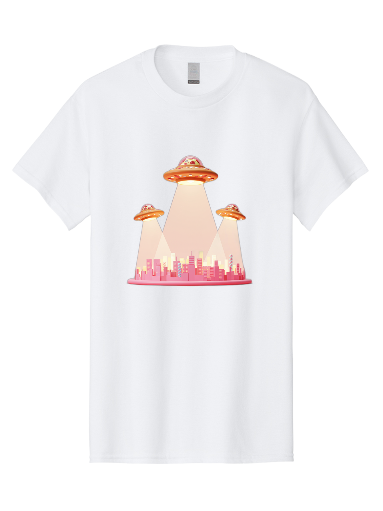 Ufos-1 Men'S Graphic Tee, 100% Cotton, Comfortable Casual Summer Wear, Machine Washable, Ufos Hovering Over City, Alien Invasion, Science Fiction, Futuristic Landscape, Urban Scenery, Extraterrestrial Life, Flying Saucers, Cityscape, Bac538