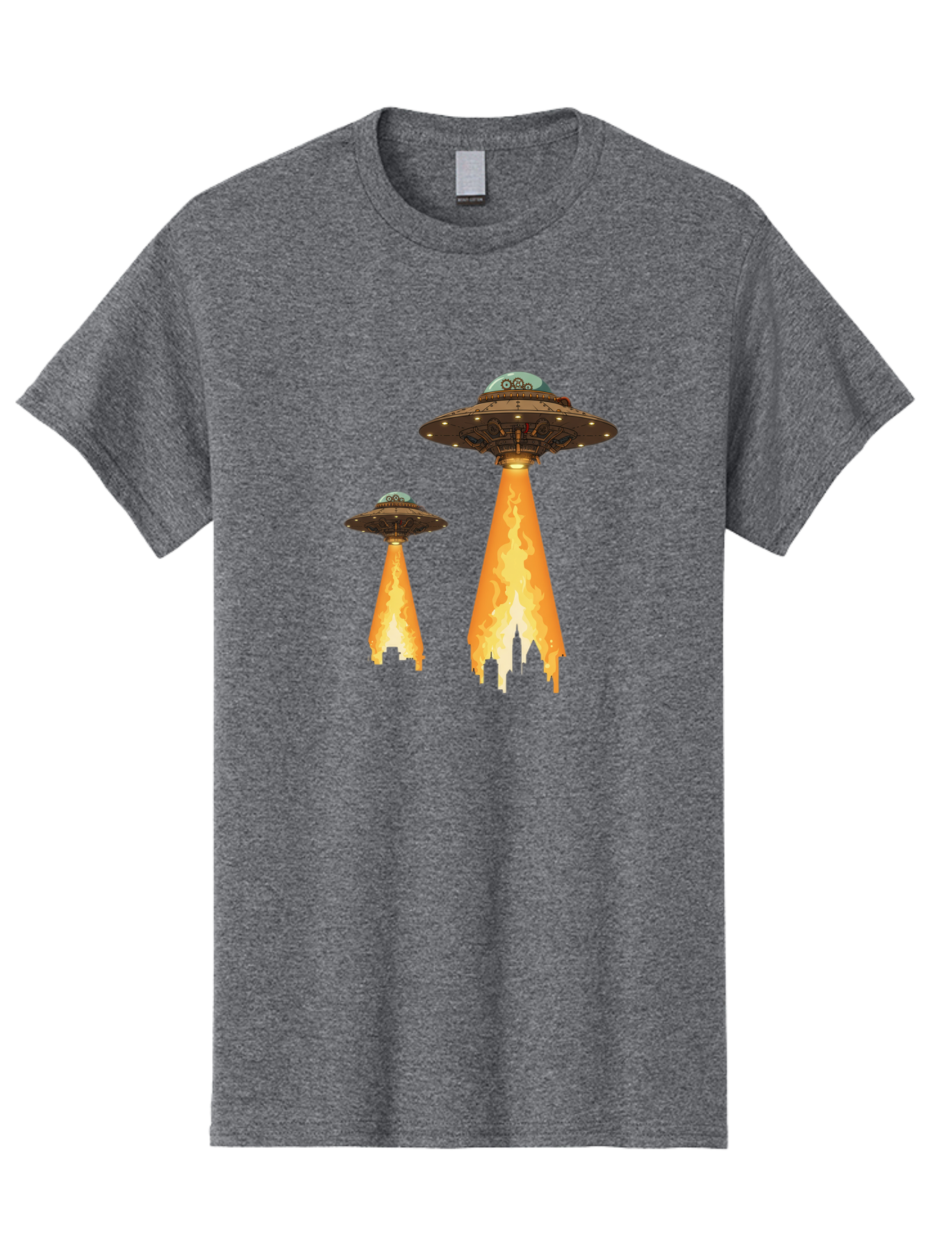 Ufos-Over-City-1 Men'S Graphic Tee, 100% Cotton, Comfortable Casual Summer Wear, Machine Washable, Ufos Hovering Over City, Flying Saucers, Alien Invasion, Extraterrestrial Life, Science Fiction, Futuristic, Cityscape, Mysterious Atmosphere, Bac539