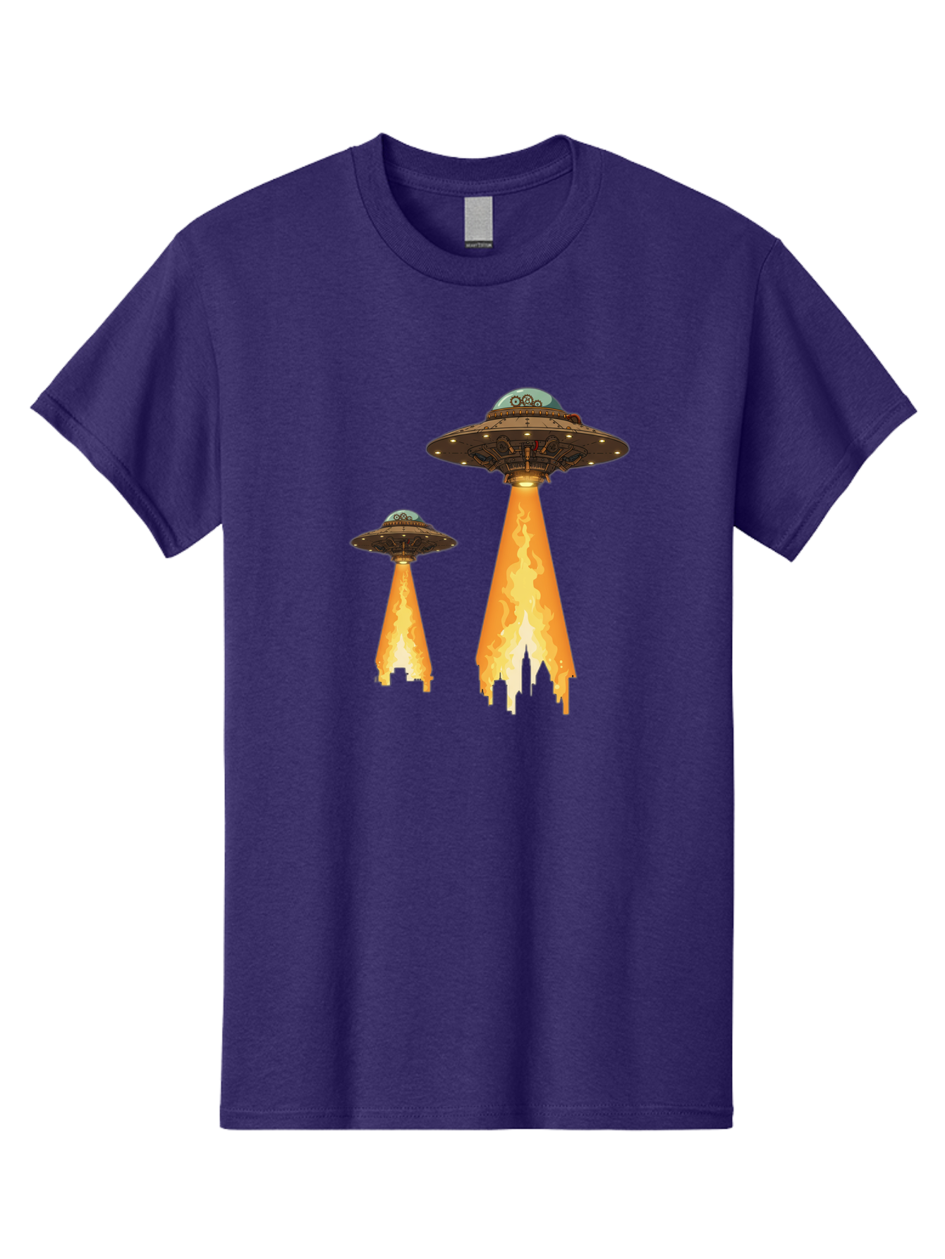 Ufos-Over-City-1 Men'S Graphic Tee, 100% Cotton, Comfortable Casual Summer Wear, Machine Washable, Ufos Hovering Over City, Flying Saucers, Alien Invasion, Extraterrestrial Life, Science Fiction, Futuristic, Cityscape, Mysterious Atmosphere, Bac539