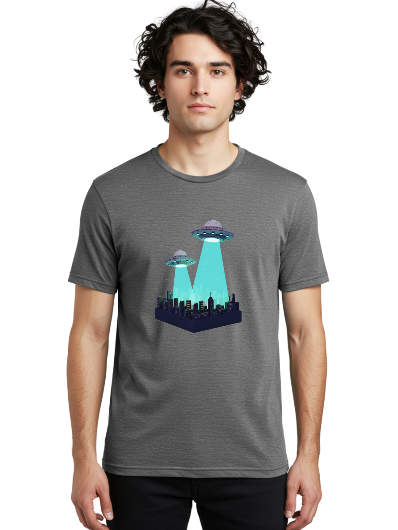 Ufos-Over-City Men'S Graphic Tee, 100% Cotton, Comfortable Casual Summer Wear, Machine Washable, Ufos Over City, Alien Invasion, Science Fiction, Futuristic, Cityscape, Mysterious Lights, Extraterrestrial Activity, Urban Landscape, Bac541