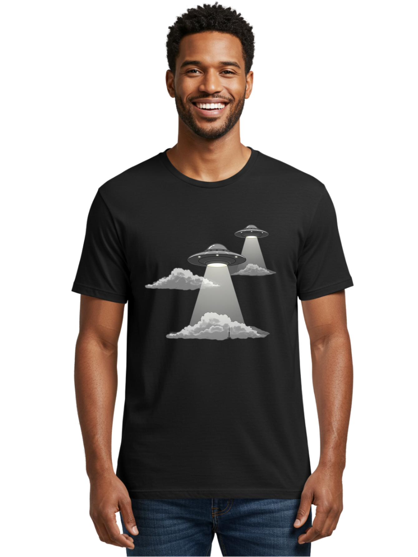Ufos Men'S Graphic Tee, 100% Cotton, Comfortable Casual Summer Wear, Machine Washable, Ufo Invasion, Alien Spacecraft, Flying Saucers, Mysterious Lights, Cloudy Atmosphere, Science Fiction, Extraterrestrial, Paranormal Activity, Bac542