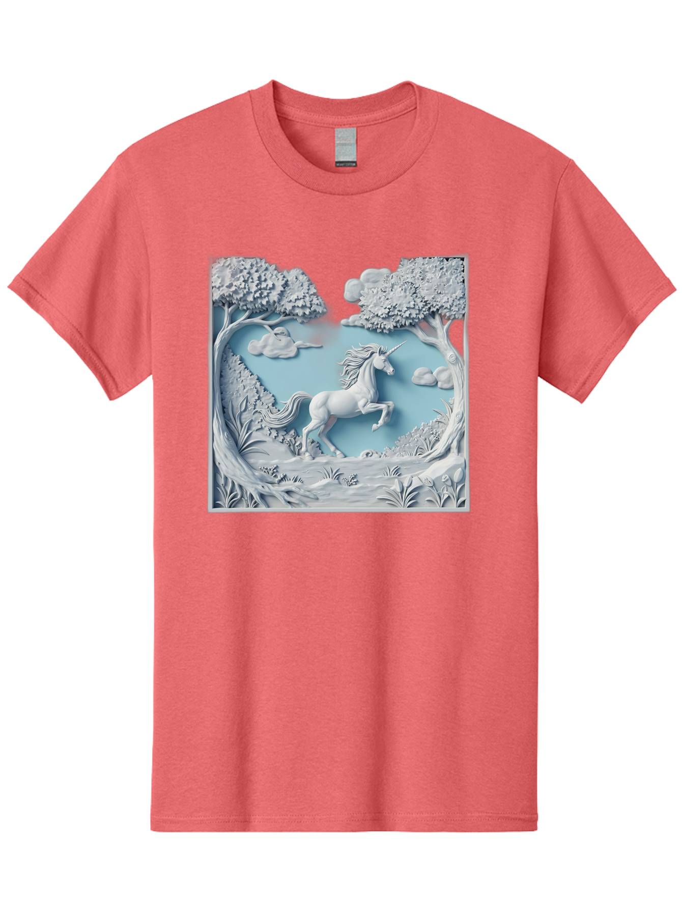 Unicorn Men'S Graphic Tee, 100% Cotton, Comfortable Casual Summer Wear, Machine Washable, Unicorn Running, Mythical Creatures, 3D Art, Fantasy Animals, Magical Realism, White Unicorn, Serene Landscape, Trees, Clouds, Whimsical Scene, Bac543