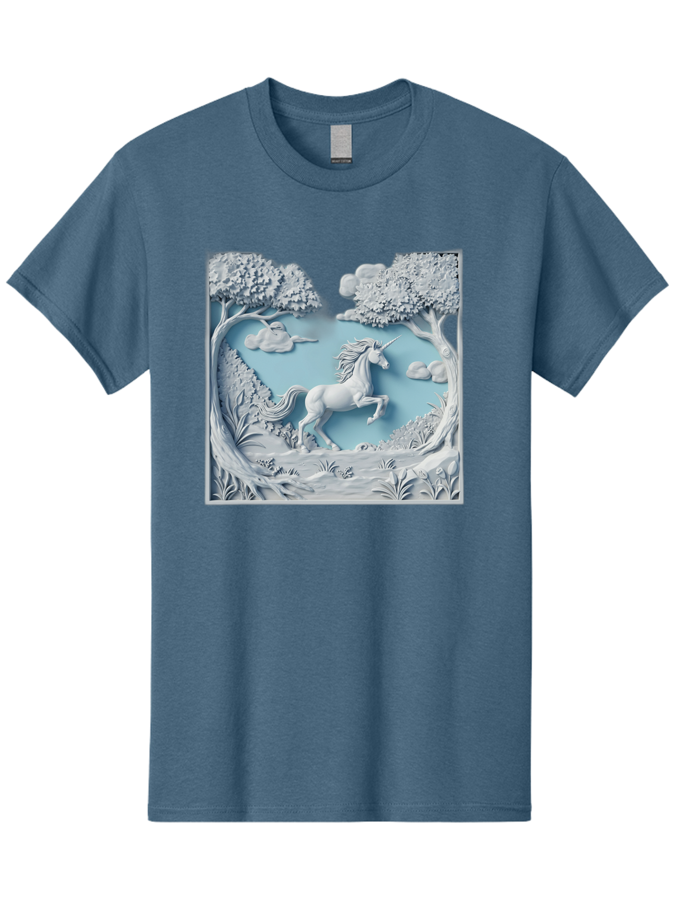 Unicorn Men'S Graphic Tee, 100% Cotton, Comfortable Casual Summer Wear, Machine Washable, Unicorn Running, Mythical Creatures, 3D Art, Fantasy Animals, Magical Realism, White Unicorn, Serene Landscape, Trees, Clouds, Whimsical Scene, Bac543