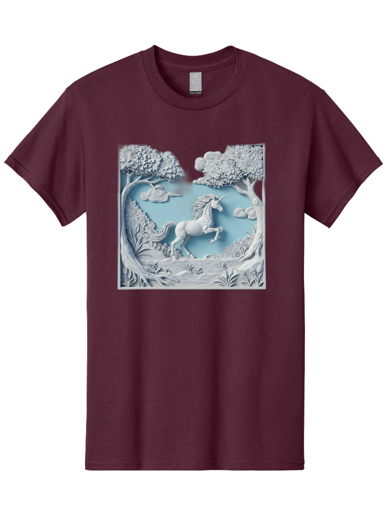 Unicorn Men'S Graphic Tee, 100% Cotton, Comfortable Casual Summer Wear, Machine Washable, Unicorn Running, Mythical Creatures, 3D Art, Fantasy Animals, Magical Realism, White Unicorn, Serene Landscape, Trees, Clouds, Whimsical Scene, Bac543