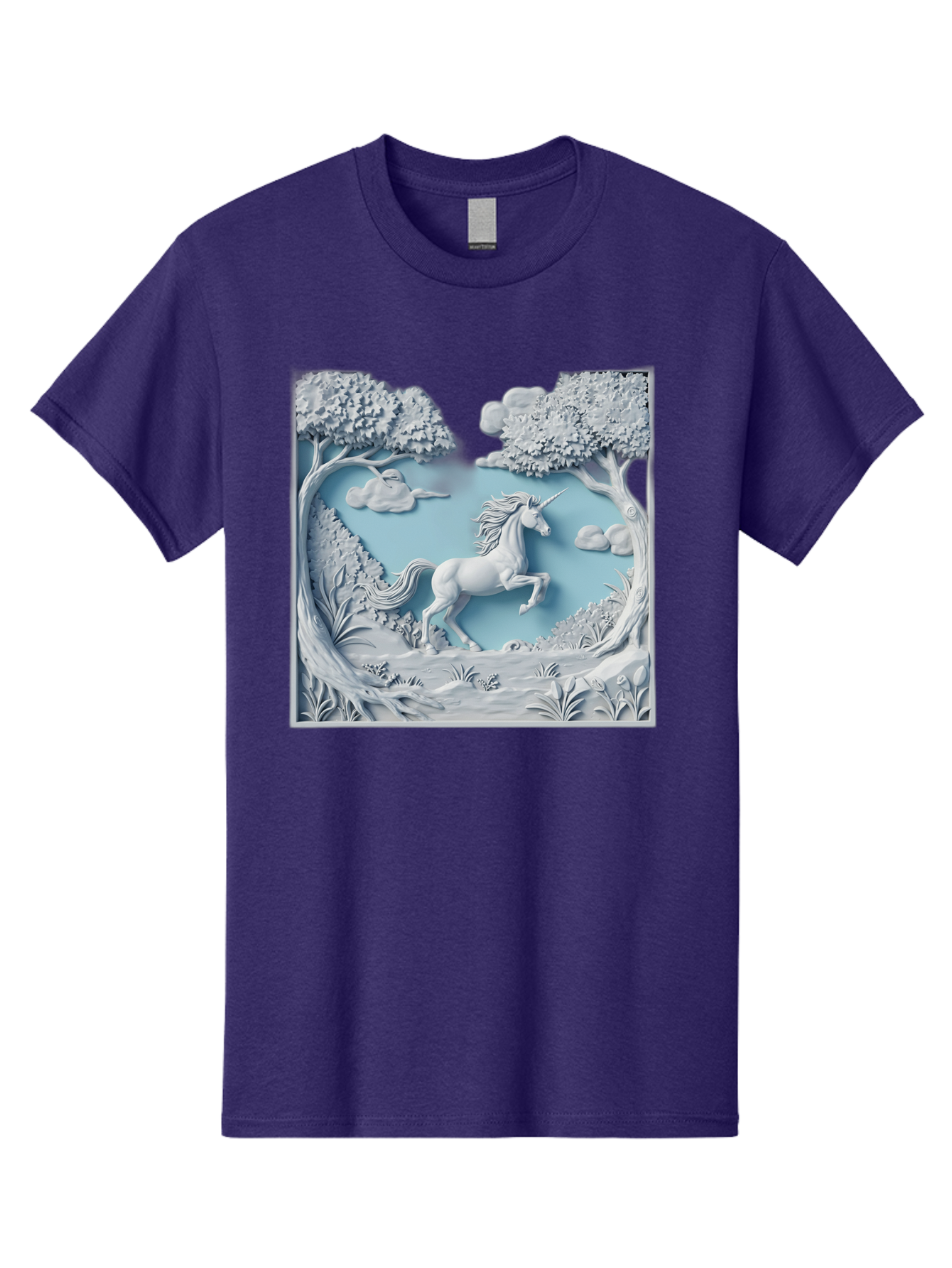 Unicorn Men'S Graphic Tee, 100% Cotton, Comfortable Casual Summer Wear, Machine Washable, Unicorn Running, Mythical Creatures, 3D Art, Fantasy Animals, Magical Realism, White Unicorn, Serene Landscape, Trees, Clouds, Whimsical Scene, Bac543