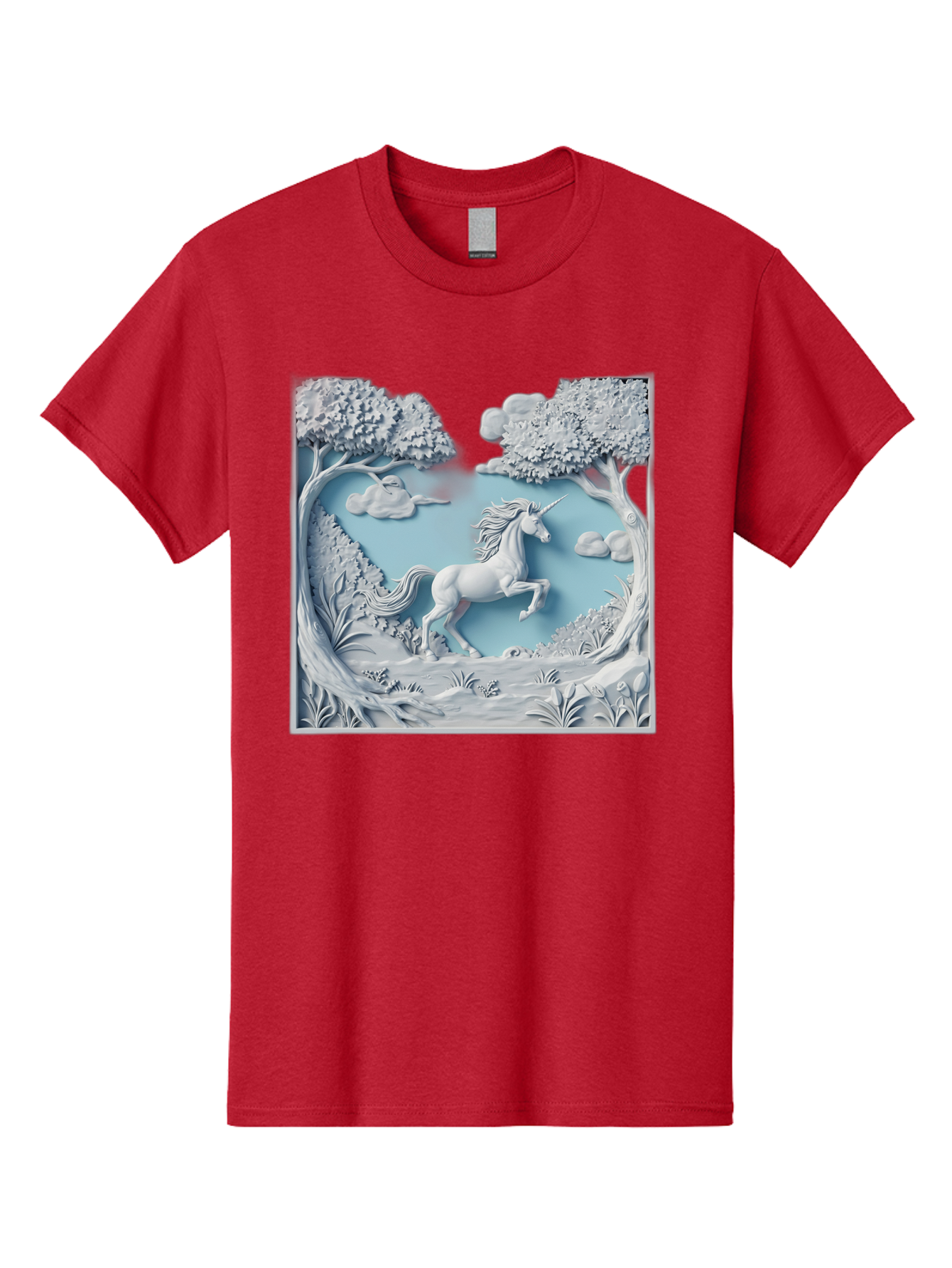 Unicorn Men'S Graphic Tee, 100% Cotton, Comfortable Casual Summer Wear, Machine Washable, Unicorn Running, Mythical Creatures, 3D Art, Fantasy Animals, Magical Realism, White Unicorn, Serene Landscape, Trees, Clouds, Whimsical Scene, Bac543