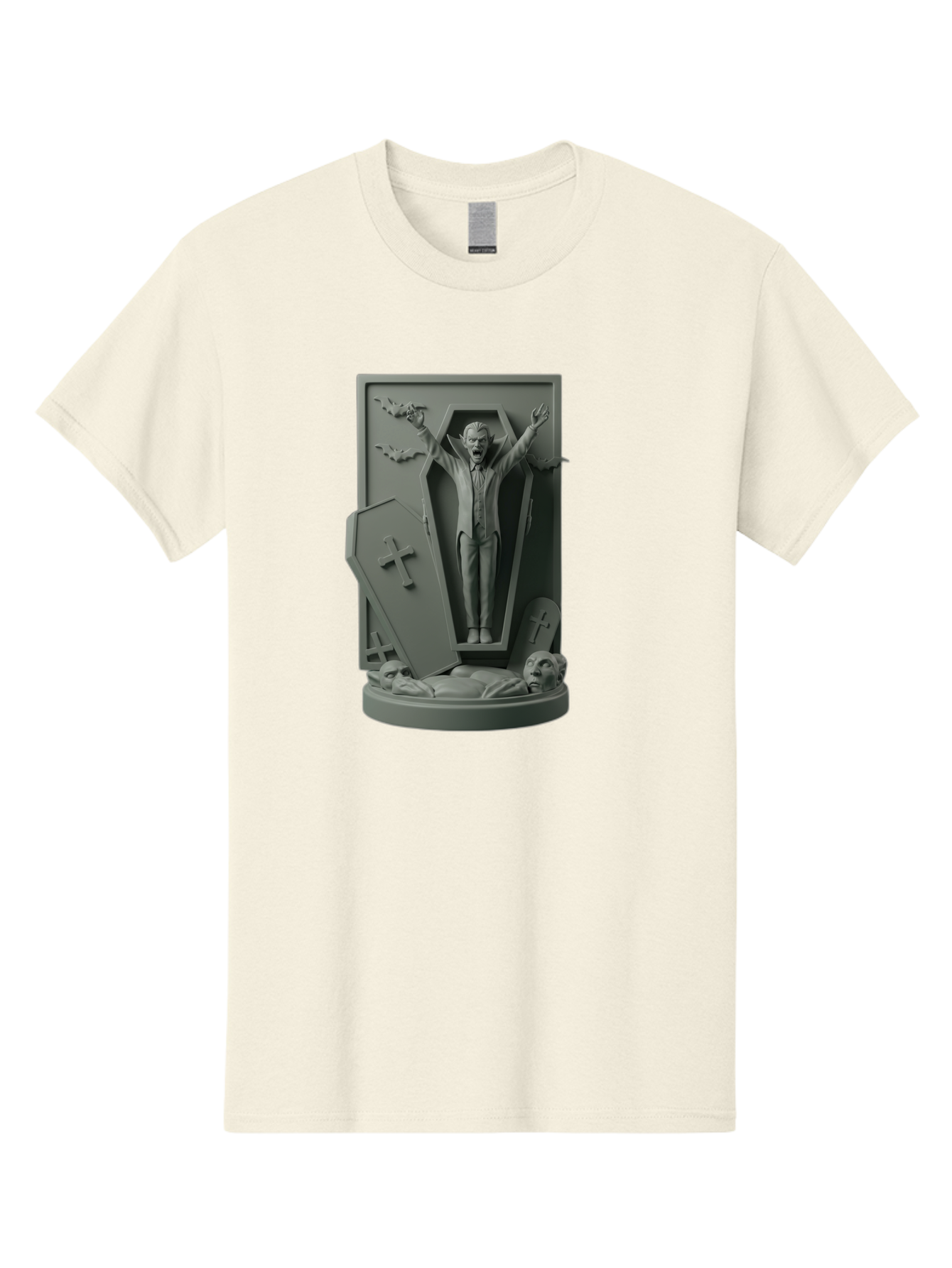 Vampire-Rising Men'S Graphic Tee, 100% Cotton, Comfortable Casual Summer Wear, Machine Washable, Vampire Rising From Coffin, Undead Creature, Horror Theme, Spooky Atmosphere, Bats Flying, Cross Symbol, Undead Rising, Gothic Style, Bac544