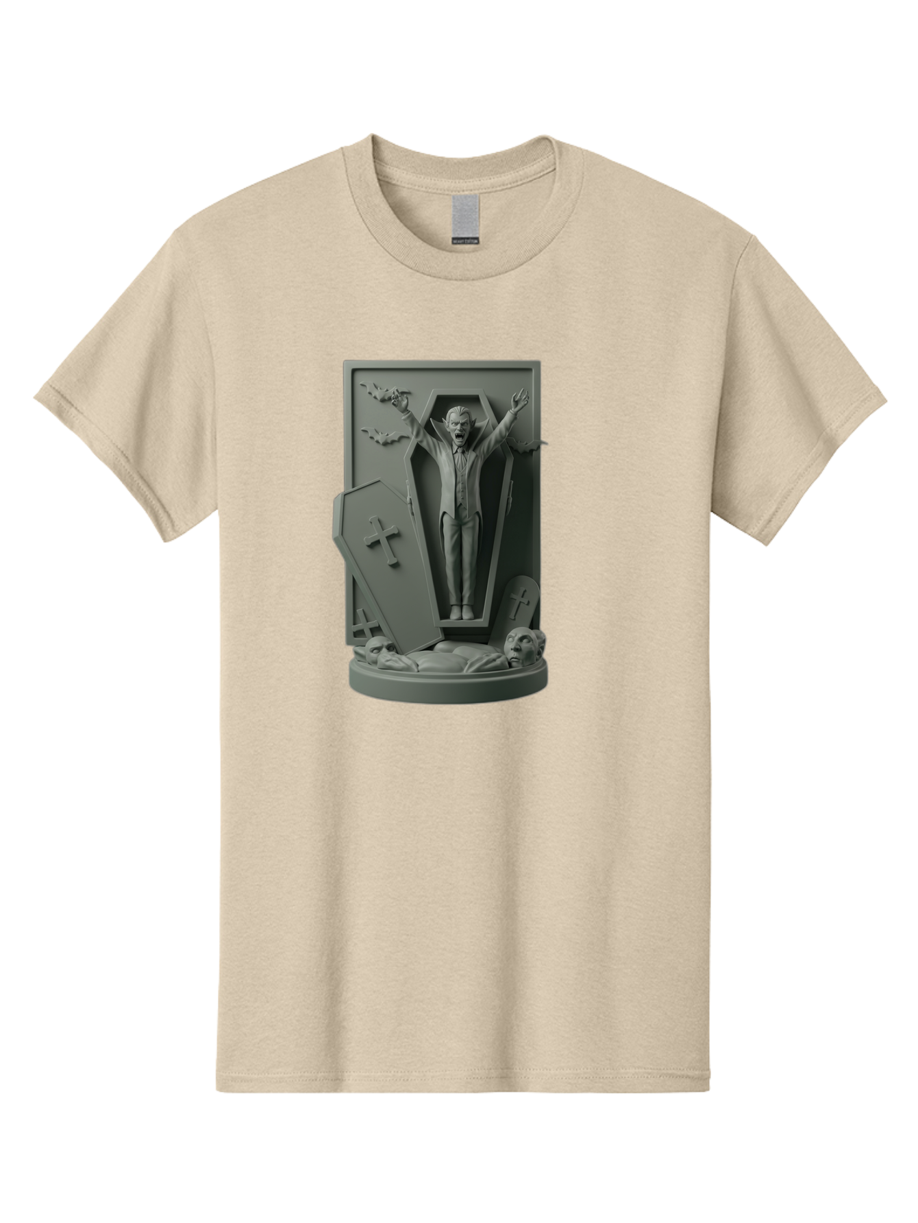 Vampire-Rising Men'S Graphic Tee, 100% Cotton, Comfortable Casual Summer Wear, Machine Washable, Vampire Rising From Coffin, Undead Creature, Horror Theme, Spooky Atmosphere, Bats Flying, Cross Symbol, Undead Rising, Gothic Style, Bac544