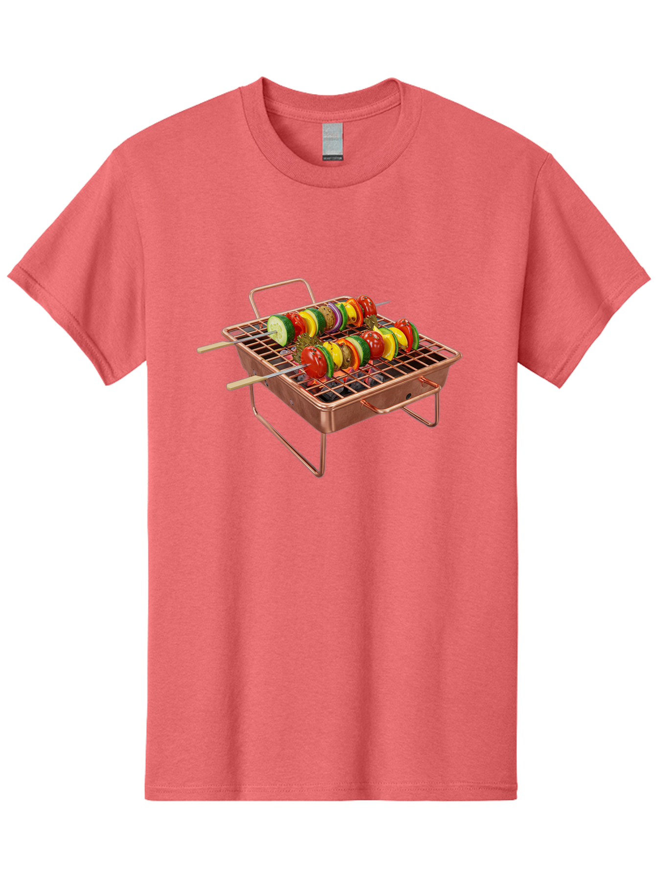 Vegetable-Skewers Men'S Graphic Tee, 100% Cotton, Comfortable Casual Summer Wear, Machine Washable, Grilled Vegetable Skewers, Skewers On Portable Grill, Fresh Vegetables, Outdoor Cooking, Barbecue, Healthy Eating, Vegetable Kebabs, Grilling Bac545