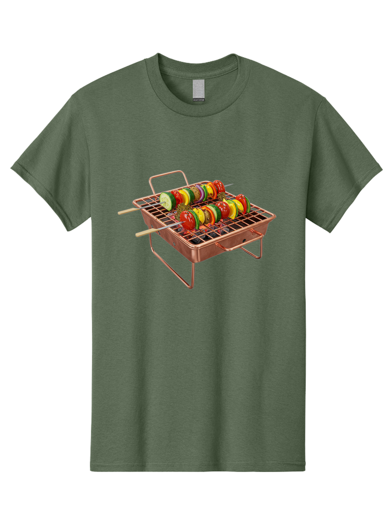 Vegetable-Skewers Men'S Graphic Tee, 100% Cotton, Comfortable Casual Summer Wear, Machine Washable, Grilled Vegetable Skewers, Skewers On Portable Grill, Fresh Vegetables, Outdoor Cooking, Barbecue, Healthy Eating, Vegetable Kebabs, Grilling Bac545