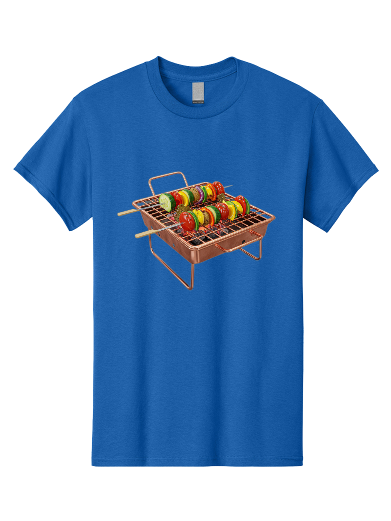 Vegetable-Skewers Men'S Graphic Tee, 100% Cotton, Comfortable Casual Summer Wear, Machine Washable, Grilled Vegetable Skewers, Skewers On Portable Grill, Fresh Vegetables, Outdoor Cooking, Barbecue, Healthy Eating, Vegetable Kebabs, Grilling Bac545