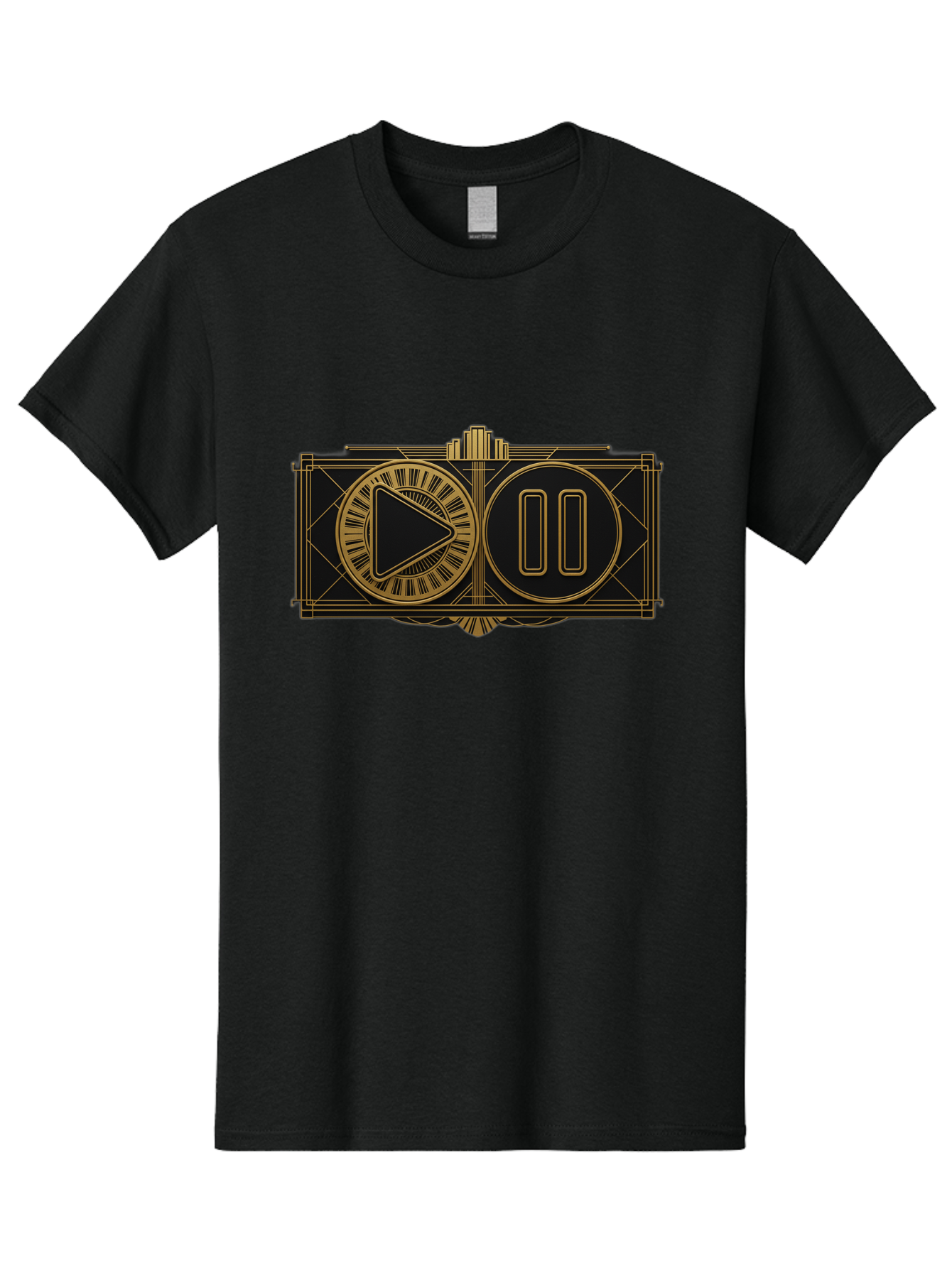 Video-Controls Men'S Graphic Tee, 100% Cotton, Comfortable Casual Summer Wear, Machine Washable, Play Button, Pause Button, Video Controls, Media Player, Gold Accents, Black Background, Modern Design, User Interface, Digital Media Bac547