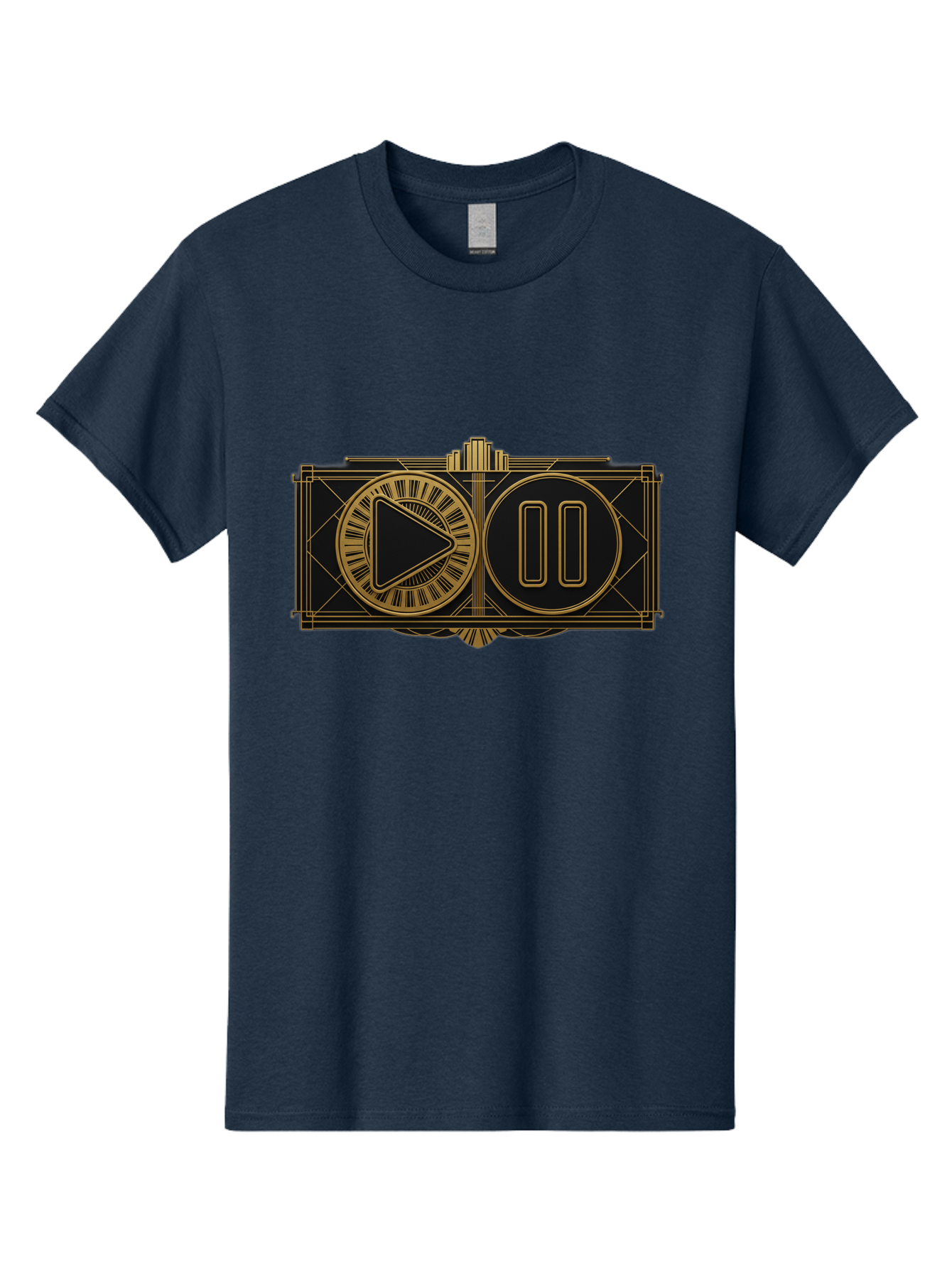 Video-Controls Men'S Graphic Tee, 100% Cotton, Comfortable Casual Summer Wear, Machine Washable, Play Button, Pause Button, Video Controls, Media Player, Gold Accents, Black Background, Modern Design, User Interface, Digital Media Bac547
