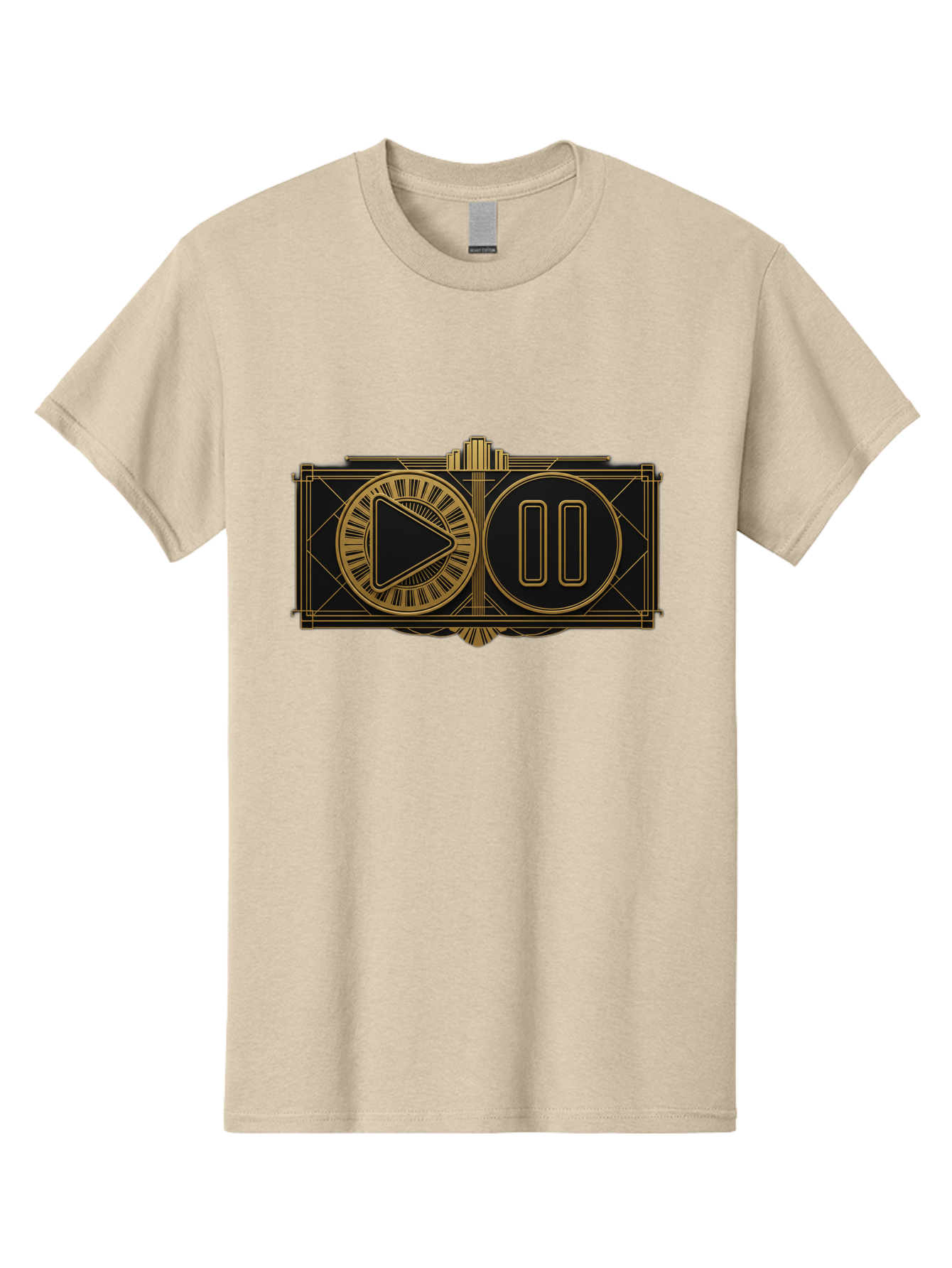 Video-Controls Men'S Graphic Tee, 100% Cotton, Comfortable Casual Summer Wear, Machine Washable, Play Button, Pause Button, Video Controls, Media Player, Gold Accents, Black Background, Modern Design, User Interface, Digital Media Bac547