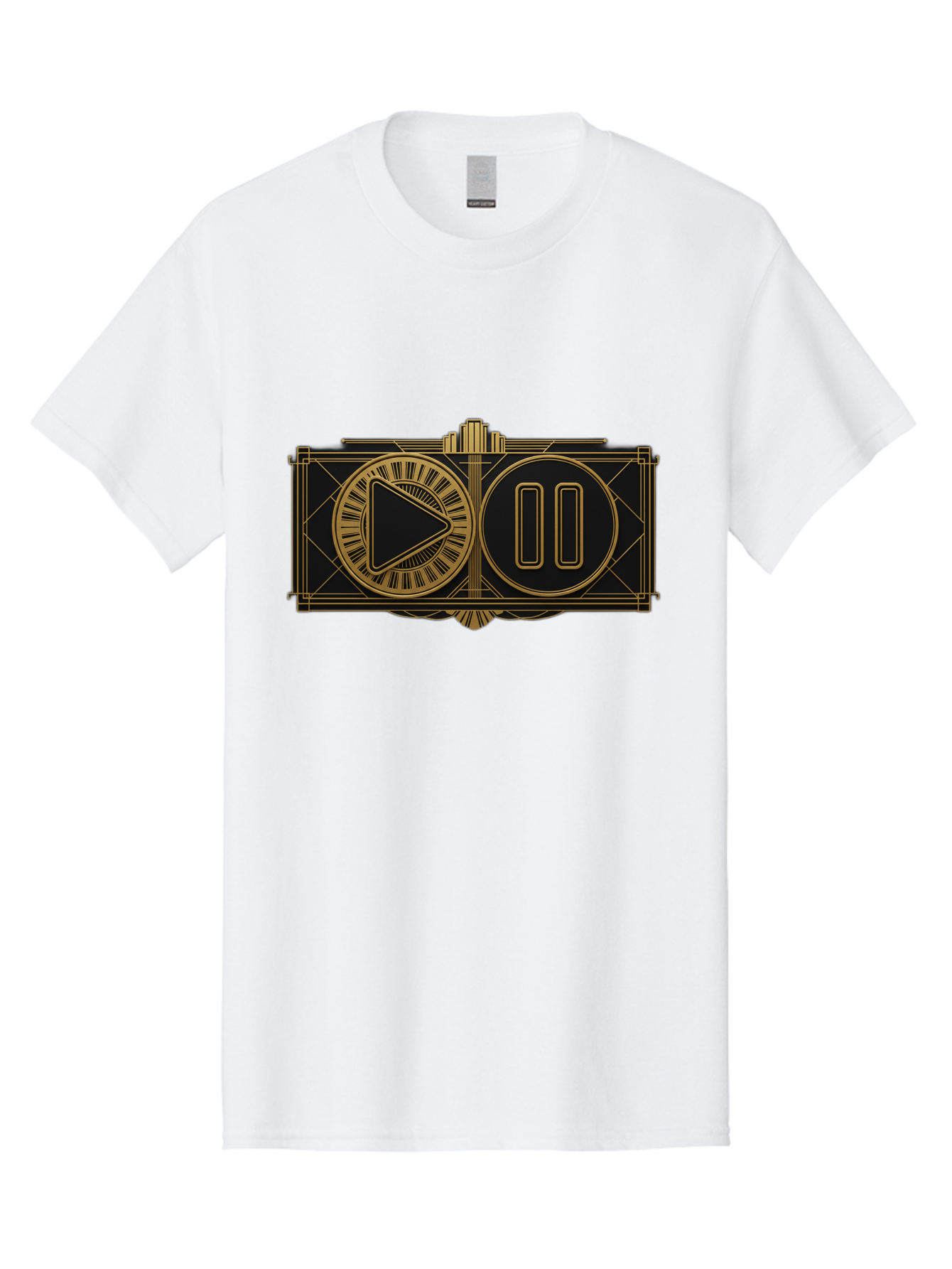 Video-Controls Men'S Graphic Tee, 100% Cotton, Comfortable Casual Summer Wear, Machine Washable, Play Button, Pause Button, Video Controls, Media Player, Gold Accents, Black Background, Modern Design, User Interface, Digital Media Bac547