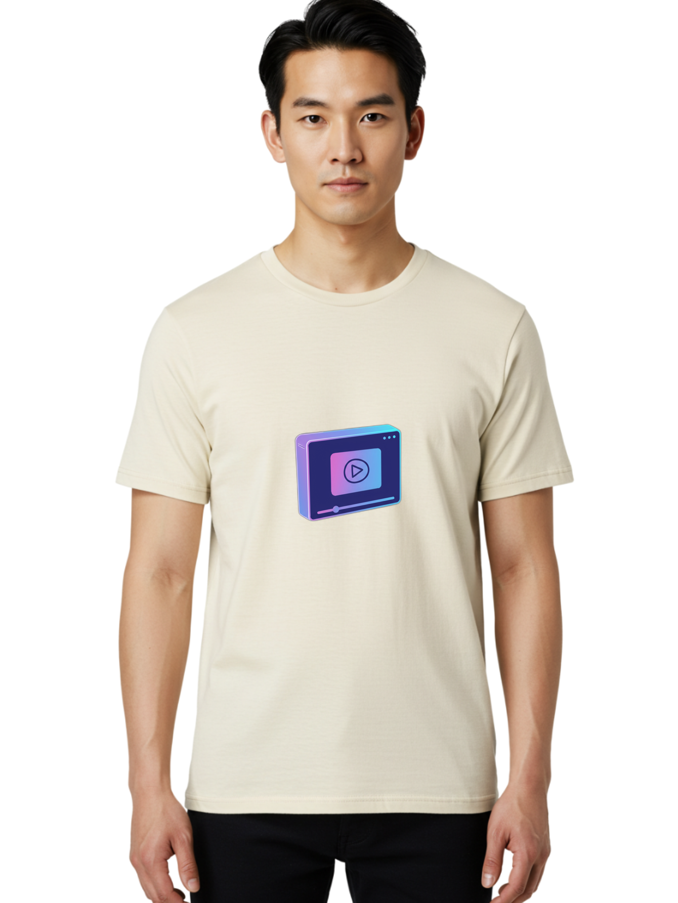 Video-Player Men'S Graphic Tee, 100% Cotton, Comfortable Casual Summer Wear, Machine Washable, Video Player Icon, Play Button, Media Player, Digital Video, Online Streaming, Playback Controls Bac548