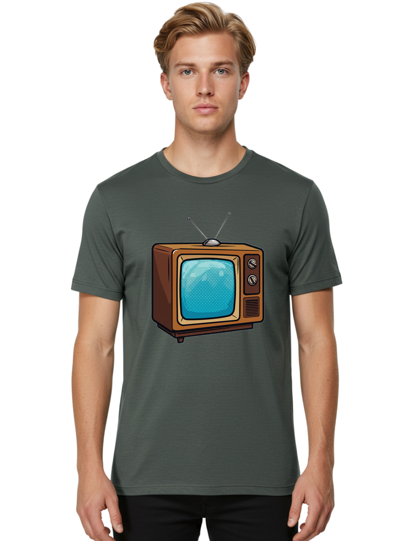 Vintage-Tv-2 Men'S Graphic Tee, 100% Cotton, Comfortable Casual Summer Wear, Machine Washable, Vintage Television Set, Retro Electronics, Old-Fashioned Tv, Analog Broadcasting, Classic Entertainment, Nostalgic Technology, Television Antenna Bac550