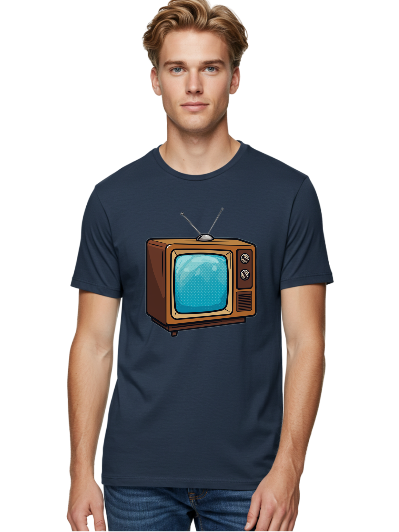 Vintage-Tv-2 Men'S Graphic Tee, 100% Cotton, Comfortable Casual Summer Wear, Machine Washable, Vintage Television Set, Retro Electronics, Old-Fashioned Tv, Analog Broadcasting, Classic Entertainment, Nostalgic Technology, Television Antenna Bac550