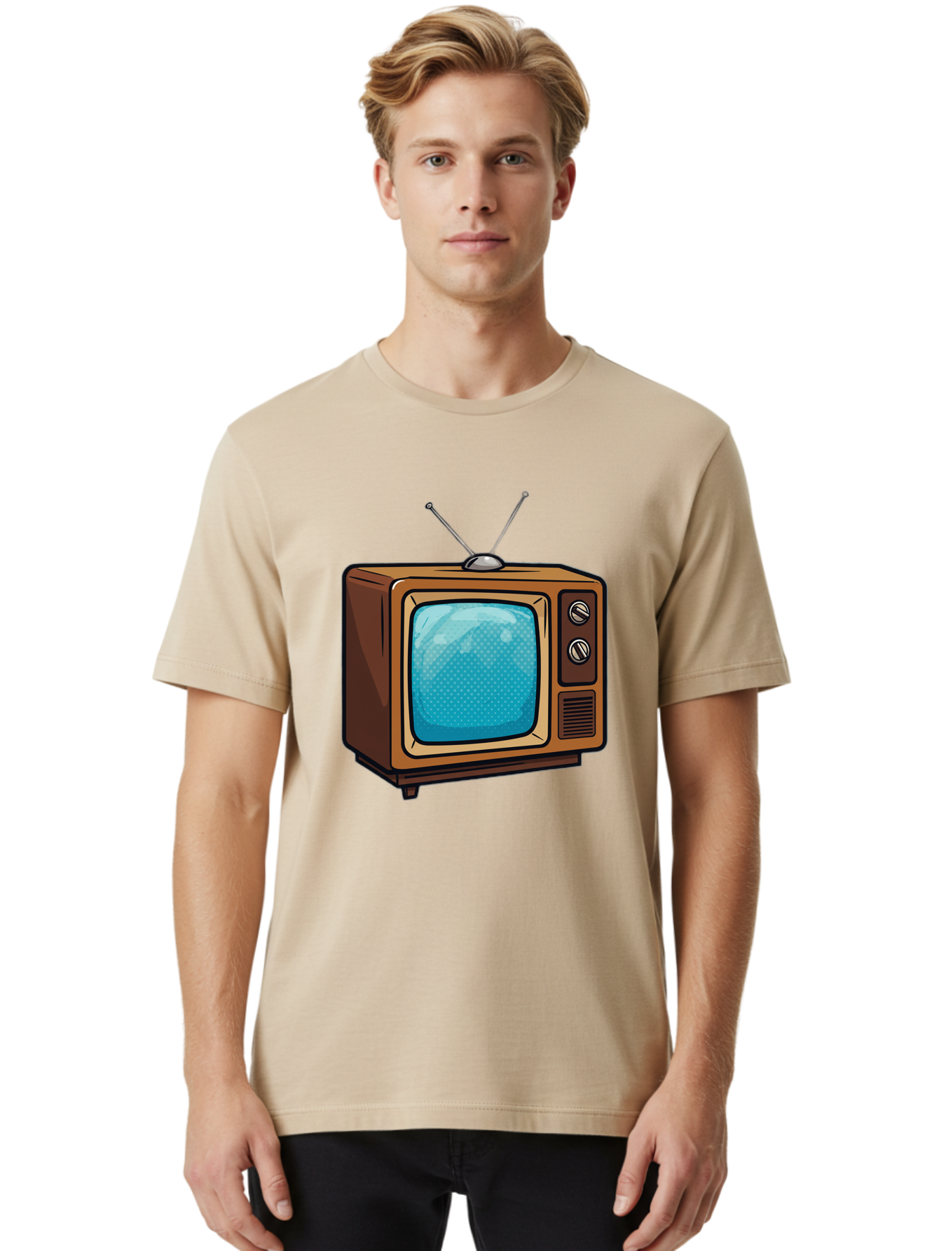 Vintage-Tv-2 Men'S Graphic Tee, 100% Cotton, Comfortable Casual Summer Wear, Machine Washable, Vintage Television Set, Retro Electronics, Old-Fashioned Tv, Analog Broadcasting, Classic Entertainment, Nostalgic Technology, Television Antenna Bac550