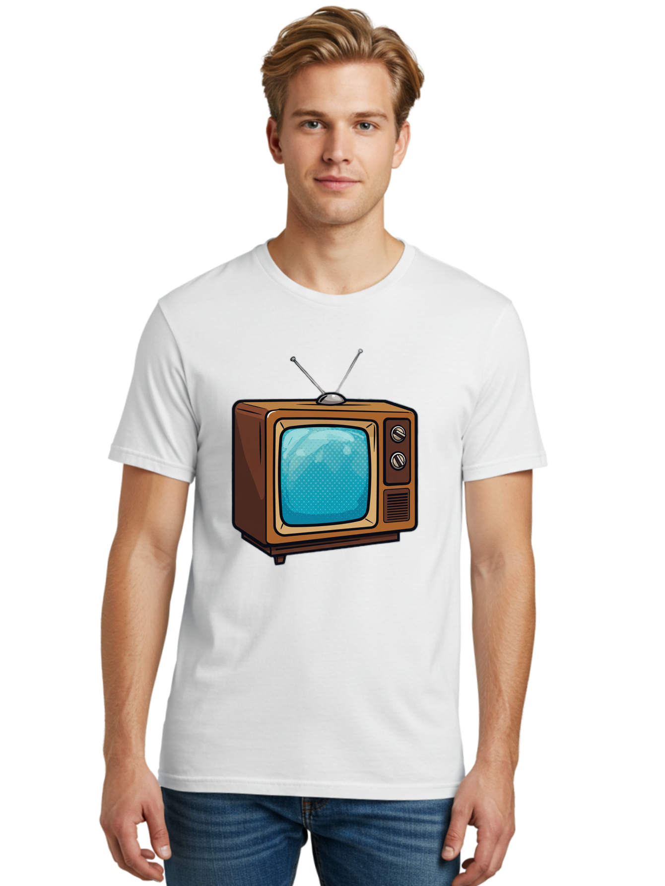 Vintage-Tv-2 Men'S Graphic Tee, 100% Cotton, Comfortable Casual Summer Wear, Machine Washable, Vintage Television Set, Retro Electronics, Old-Fashioned Tv, Analog Broadcasting, Classic Entertainment, Nostalgic Technology, Television Antenna Bac550
