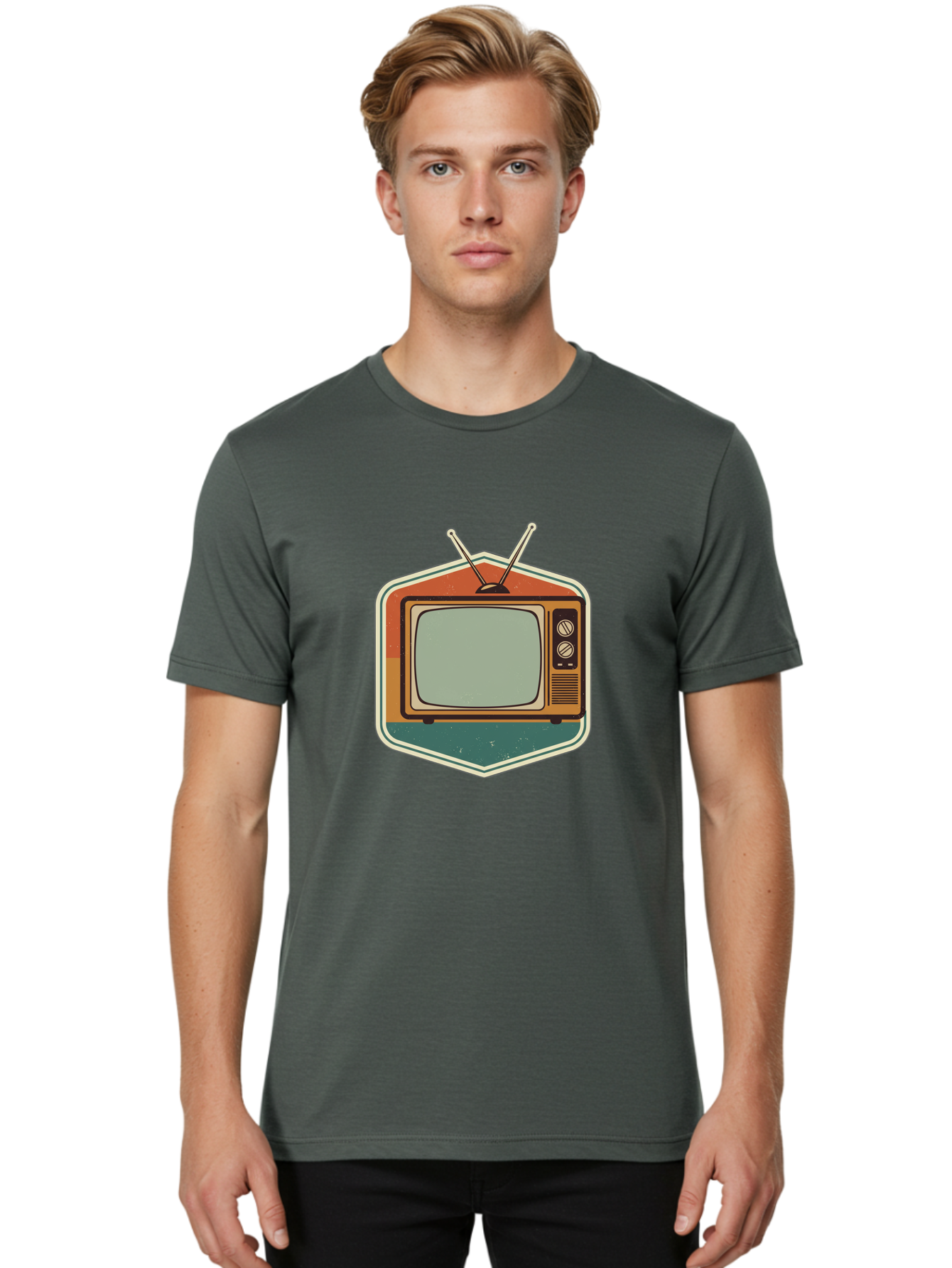 Vintage-Tv Men'S Graphic Tee, 100% Cotton, Comfortable Casual Summer Wear, Machine Washable, Retro Television Set, Old Tv, Vintage Tech, Antique Electronics, Classic Entertainment, Nostalgic Design, Analog Tv, Retro Aesthetic Bac551