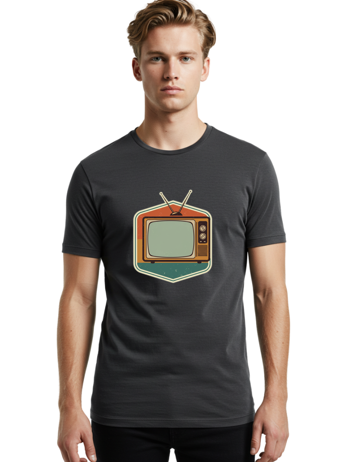 Vintage-Tv Men'S Graphic Tee, 100% Cotton, Comfortable Casual Summer Wear, Machine Washable, Retro Television Set, Old Tv, Vintage Tech, Antique Electronics, Classic Entertainment, Nostalgic Design, Analog Tv, Retro Aesthetic Bac551