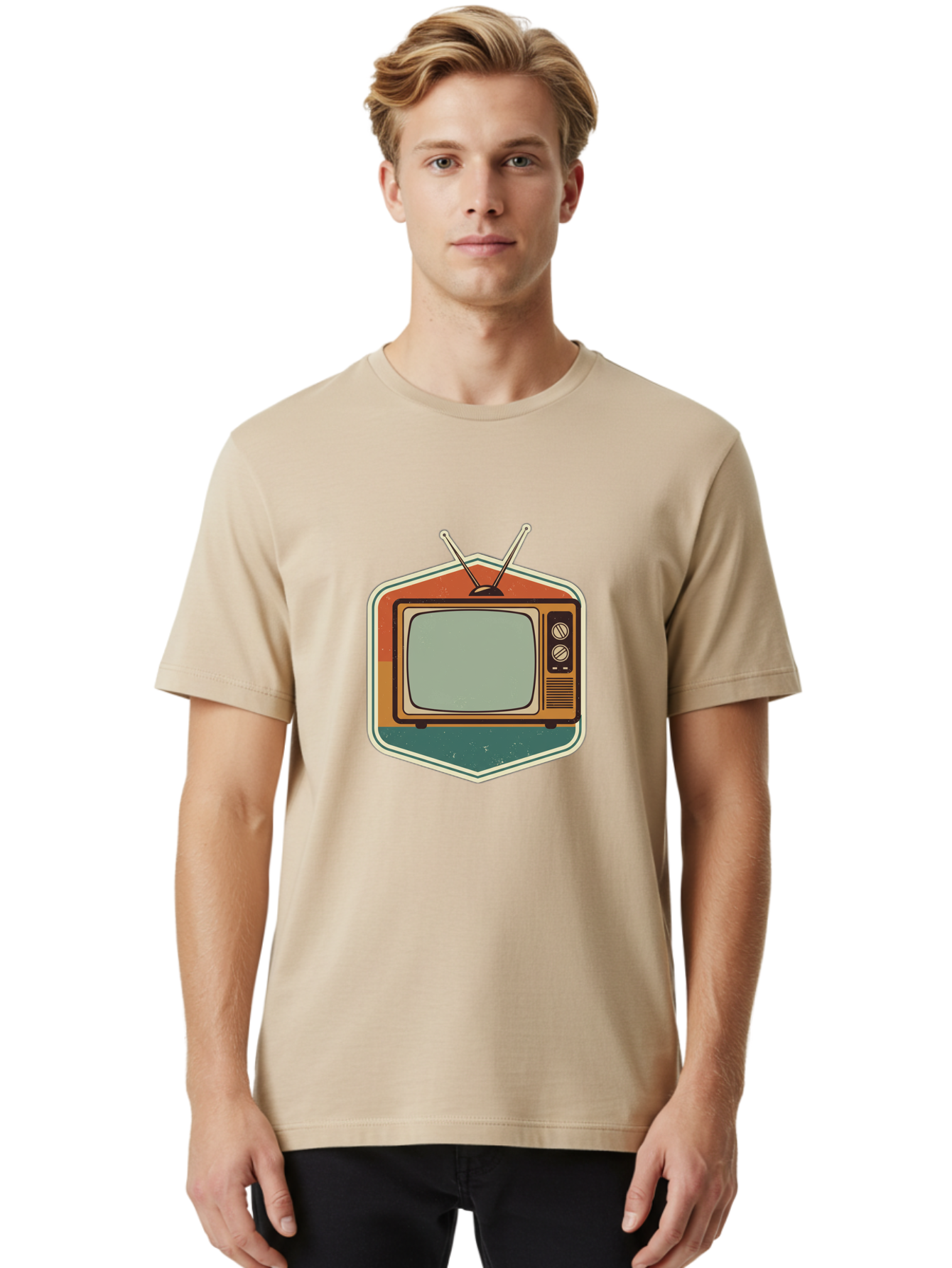 Vintage-Tv Men'S Graphic Tee, 100% Cotton, Comfortable Casual Summer Wear, Machine Washable, Retro Television Set, Old Tv, Vintage Tech, Antique Electronics, Classic Entertainment, Nostalgic Design, Analog Tv, Retro Aesthetic Bac551