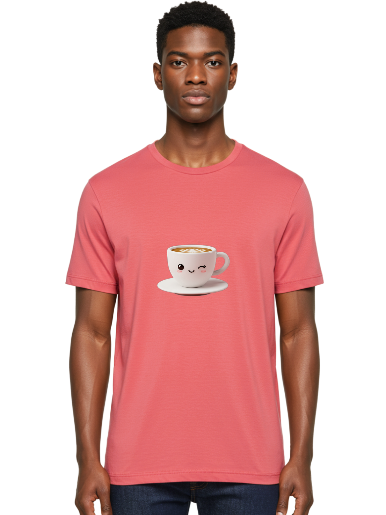 Winking-Coffee-Cup Men'S Graphic Tee, 100% Cotton, Comfortable Casual Summer Wear, Machine Washable, Cute Coffee Cup, Cartoon Character, Coffee Break, Latte Art, Winking Face, Adorable Design, Morning Pick-Me-Up, Coffee Lover, Cozy Vibes Bac553
