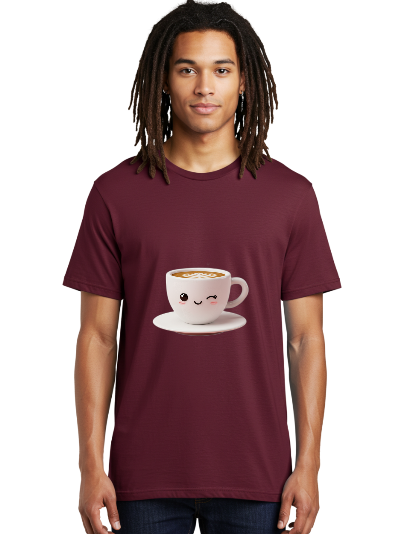 Winking-Coffee-Cup Men'S Graphic Tee, 100% Cotton, Comfortable Casual Summer Wear, Machine Washable, Cute Coffee Cup, Cartoon Character, Coffee Break, Latte Art, Winking Face, Adorable Design, Morning Pick-Me-Up, Coffee Lover, Cozy Vibes Bac553