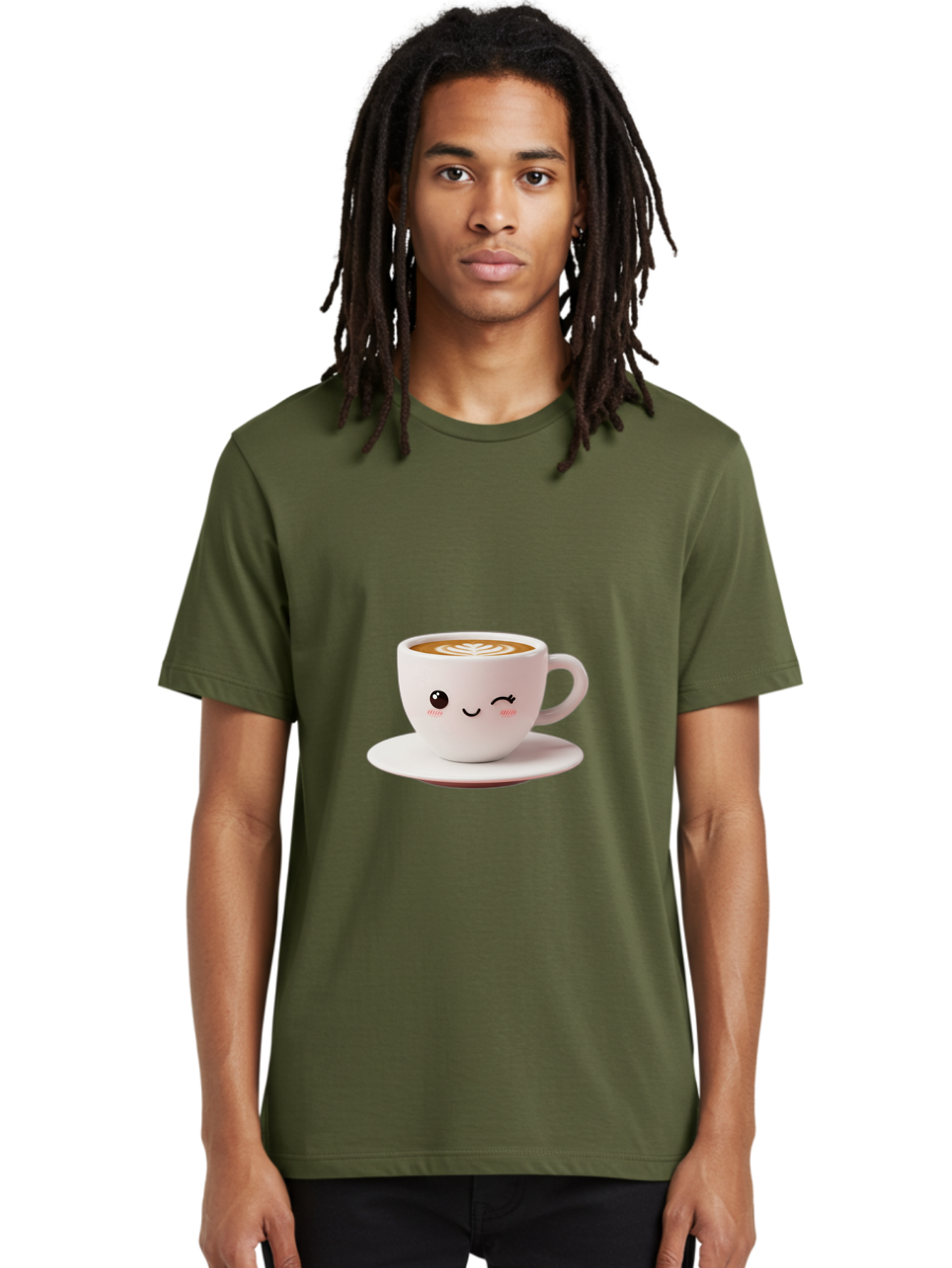 Winking-Coffee-Cup Men'S Graphic Tee, 100% Cotton, Comfortable Casual Summer Wear, Machine Washable, Cute Coffee Cup, Cartoon Character, Coffee Break, Latte Art, Winking Face, Adorable Design, Morning Pick-Me-Up, Coffee Lover, Cozy Vibes Bac553