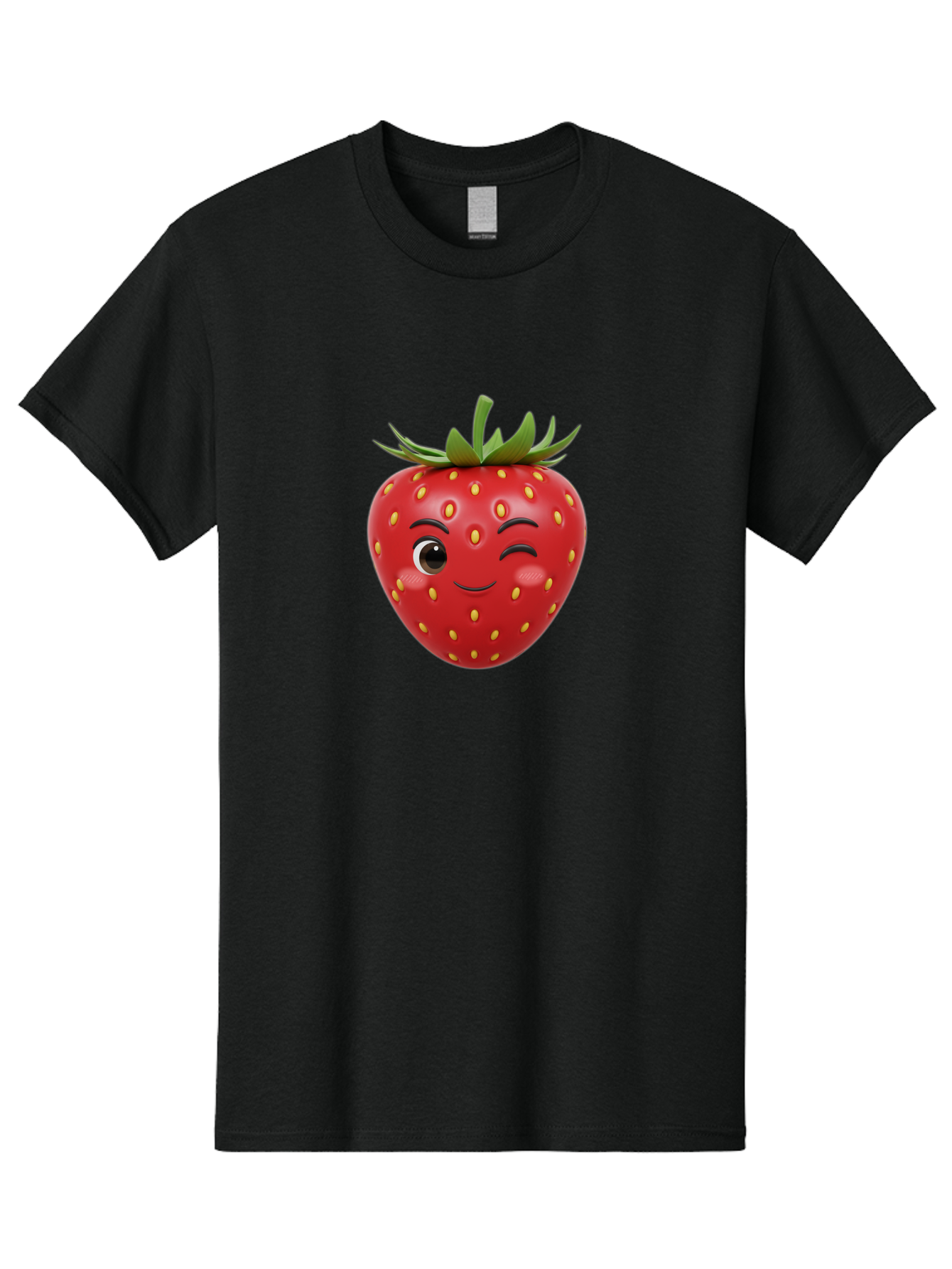 Winking-Strawberry-1 Men'S Graphic Tee, 100% Cotton, Comfortable Casual Summer Wear, Machine Washable, Cartoon Strawberry, Winking Face, Yellow Seeds, Red Fruit, Funny Character, Cute Emoji, Playful Expression, Smiling Face, Bac554