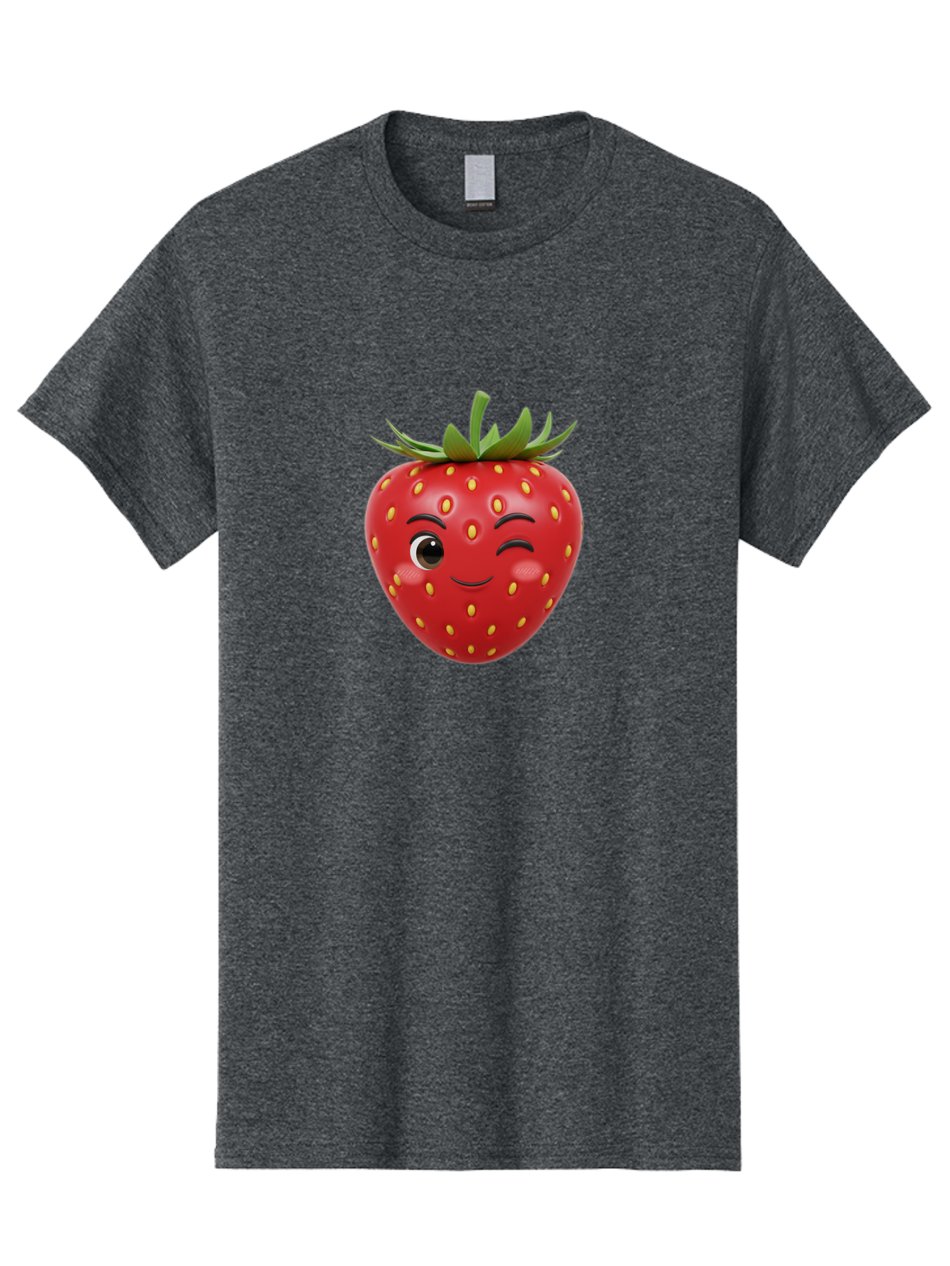 Winking-Strawberry-1 Men'S Graphic Tee, 100% Cotton, Comfortable Casual Summer Wear, Machine Washable, Cartoon Strawberry, Winking Face, Yellow Seeds, Red Fruit, Funny Character, Cute Emoji, Playful Expression, Smiling Face, Bac554