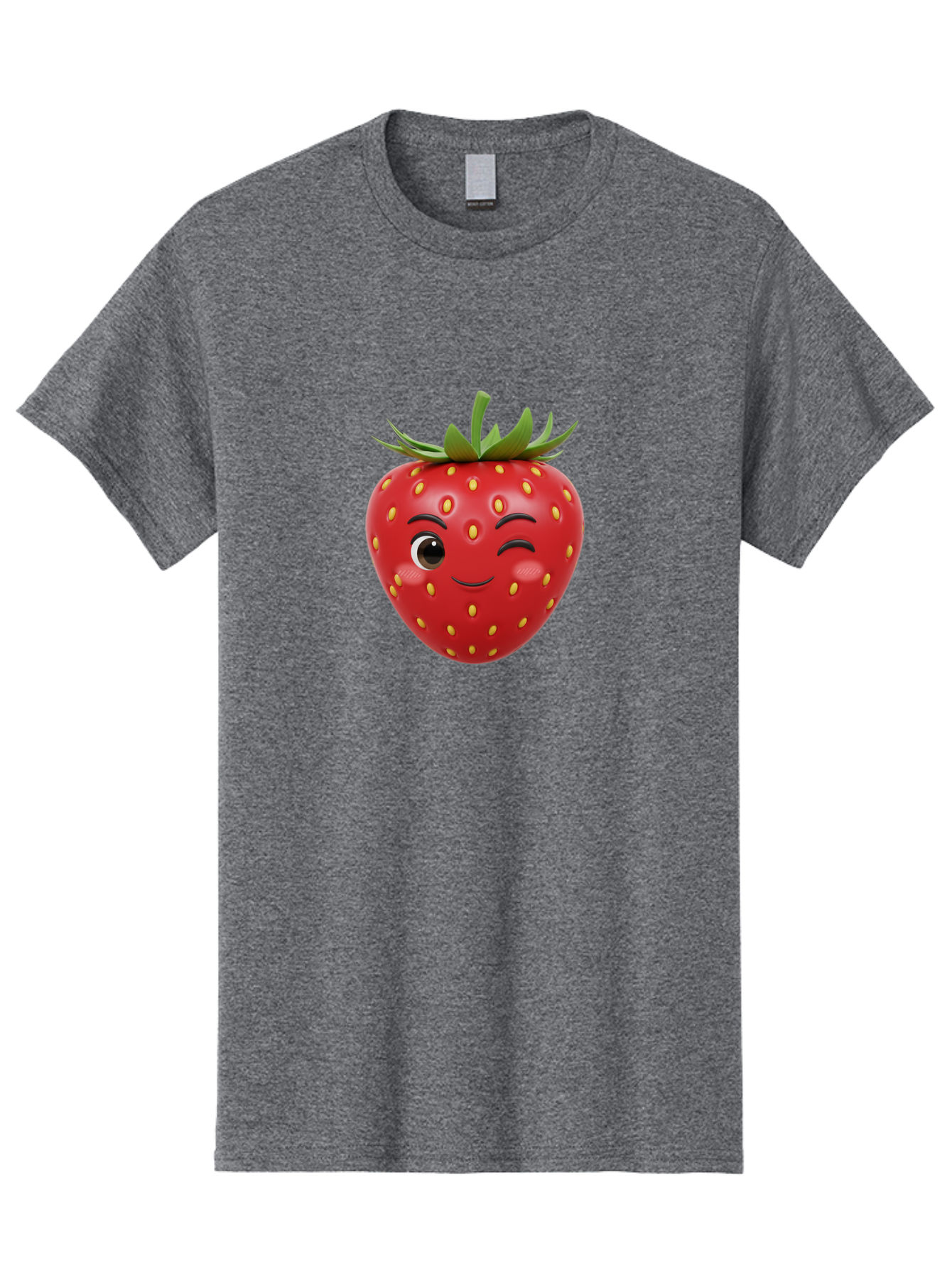 Winking-Strawberry-1 Men'S Graphic Tee, 100% Cotton, Comfortable Casual Summer Wear, Machine Washable, Cartoon Strawberry, Winking Face, Yellow Seeds, Red Fruit, Funny Character, Cute Emoji, Playful Expression, Smiling Face, Bac554