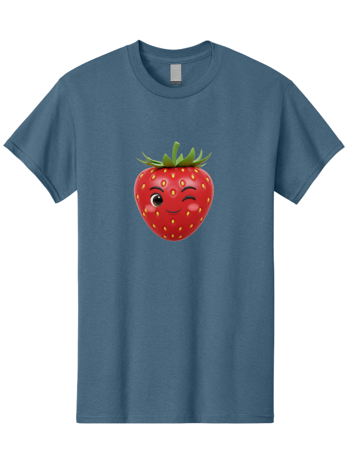 Winking-Strawberry-1 Men'S Graphic Tee, 100% Cotton, Comfortable Casual Summer Wear, Machine Washable, Cartoon Strawberry, Winking Face, Yellow Seeds, Red Fruit, Funny Character, Cute Emoji, Playful Expression, Smiling Face, Bac554